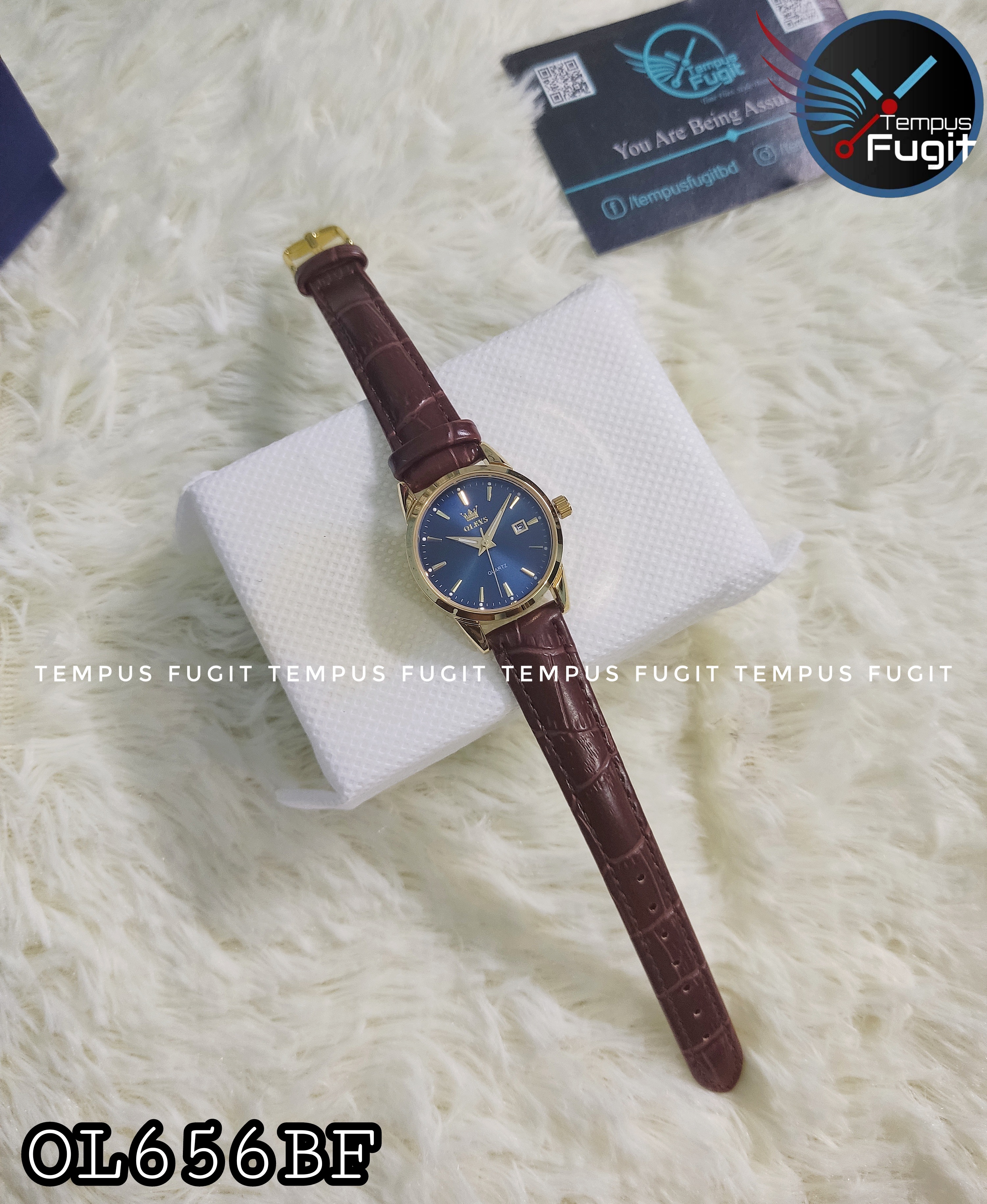 OLEVS 6898 Ladies Belt Watch- Blue Dial- Golden Bezel- Leather Color Belt- TF Code OL656BF_img_5
