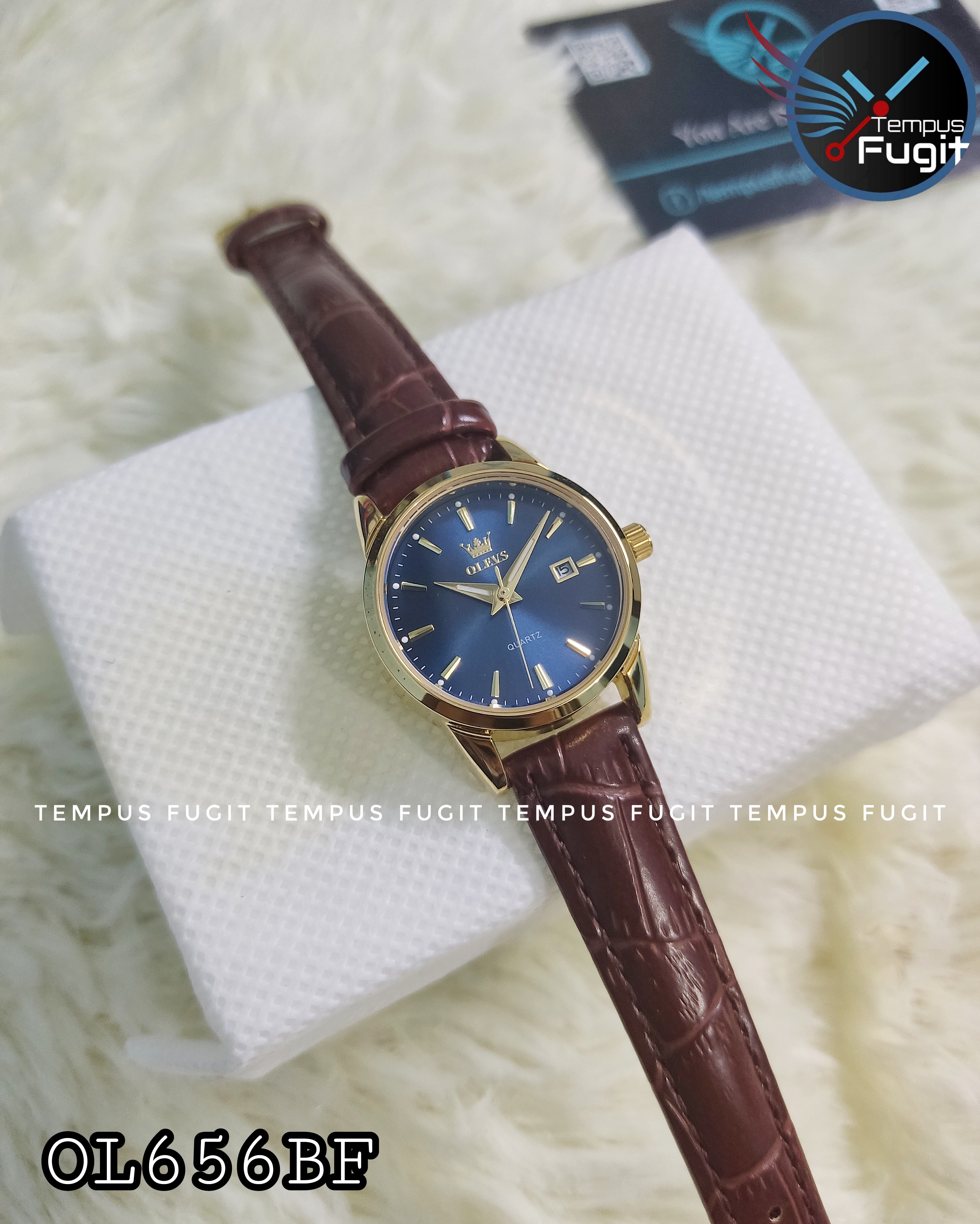OLEVS 6898 Ladies Belt Watch- Blue Dial- Golden Bezel- Leather Color Belt- TF Code OL656BF_img_6