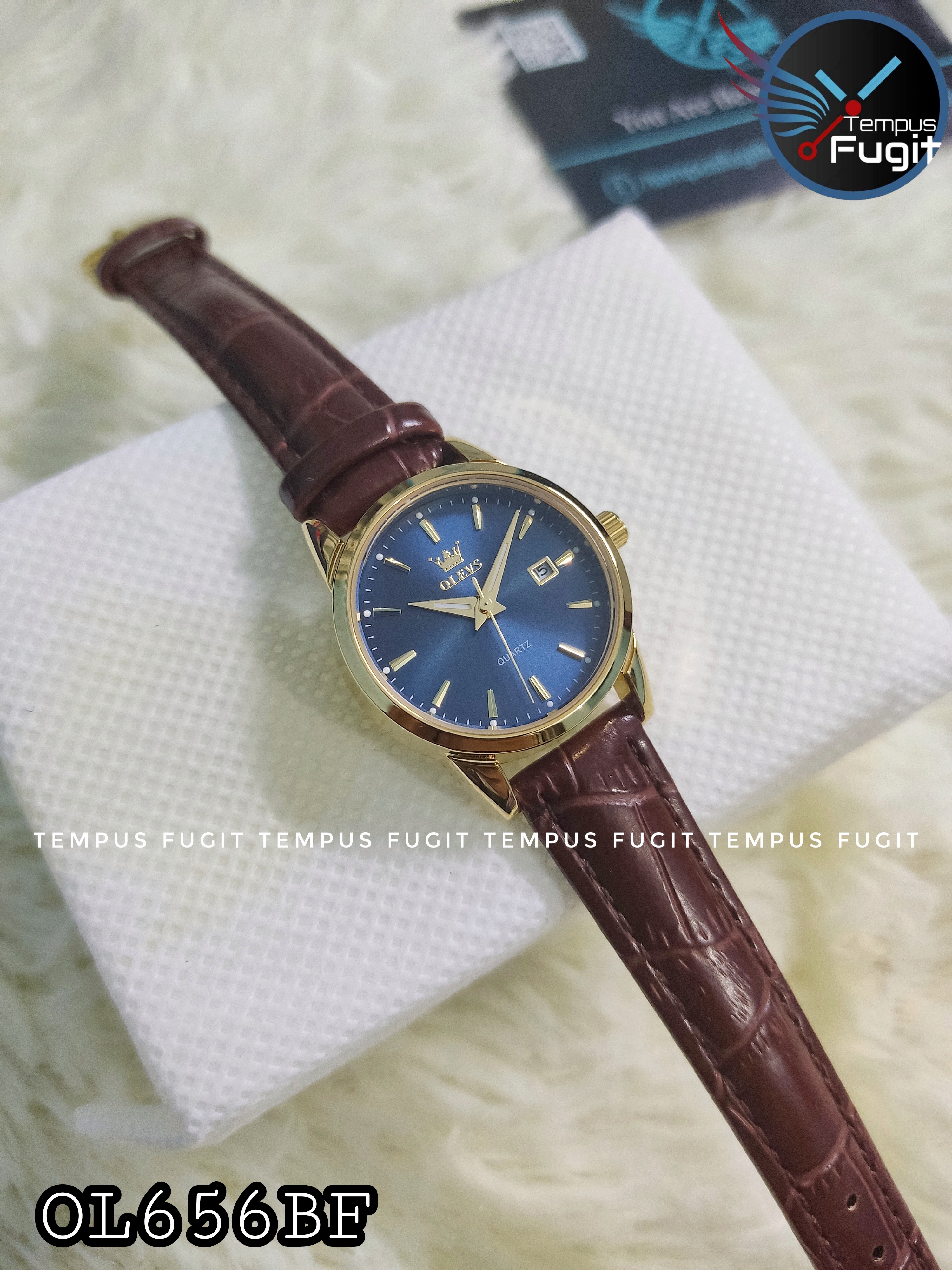 OLEVS 6898 Ladies Belt Watch- Blue Dial- Golden Bezel- Leather Color Belt- TF Code OL656BF_img_7