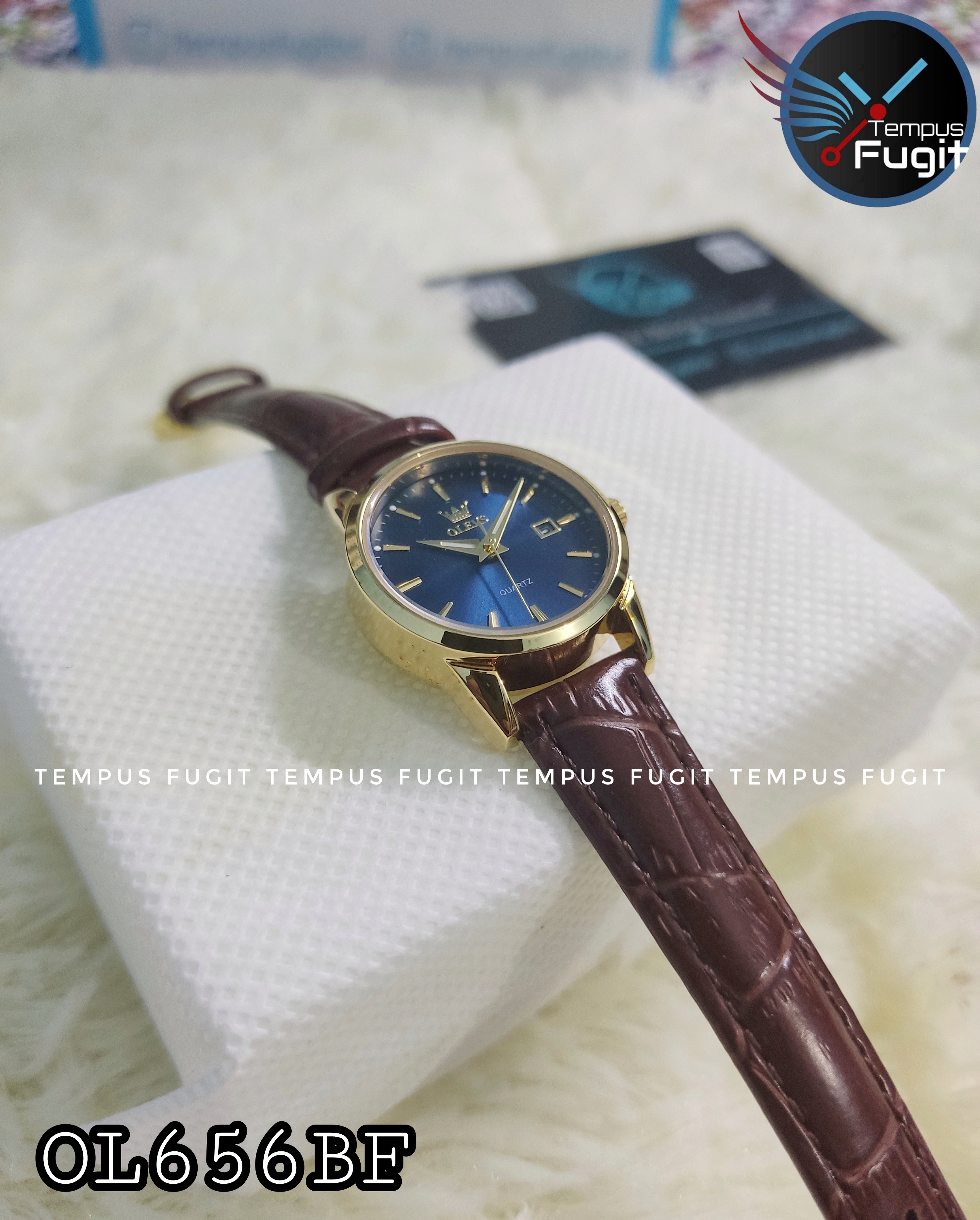 OLEVS 6898 Ladies Belt Watch- Blue Dial- Golden Bezel- Leather Color Belt- TF Code OL656BF_img_8