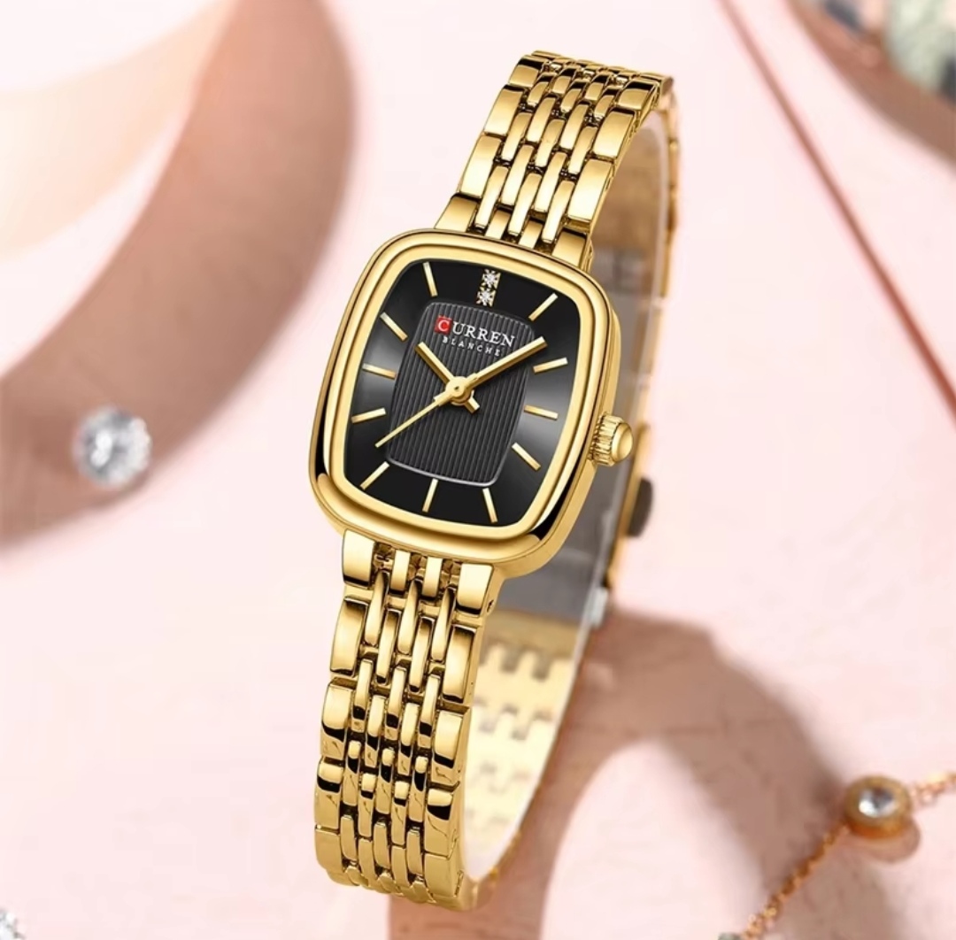 Curren 9093 Ladies Chain Watch- Black Dial- Golden Bezel- Golden Chain- TF Code CR889CF_img_1