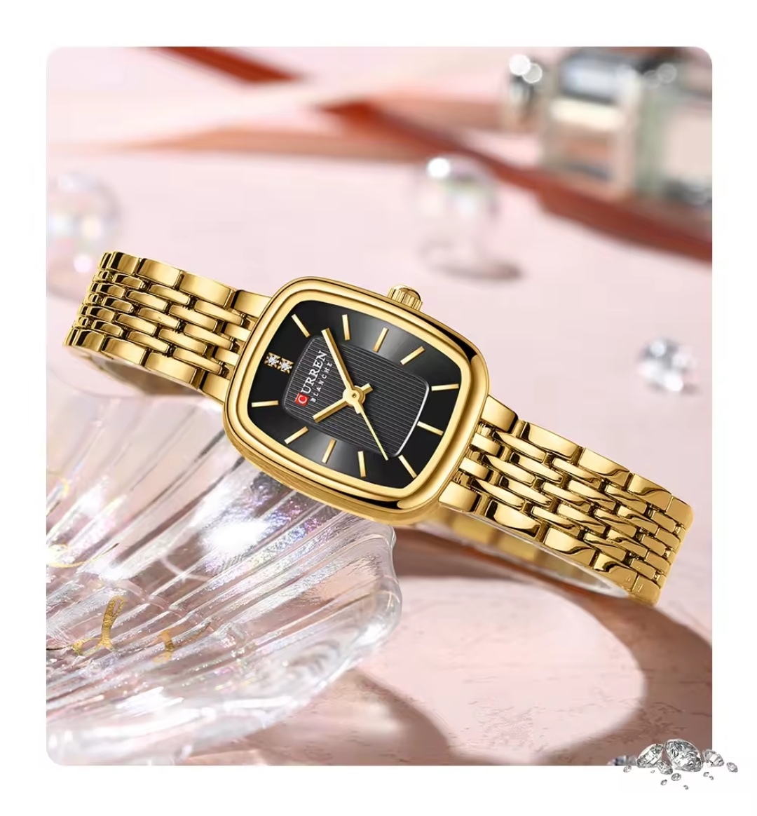 Curren 9093 Ladies Chain Watch- Black Dial- Golden Bezel- Golden Chain- TF Code CR889CF_img_2