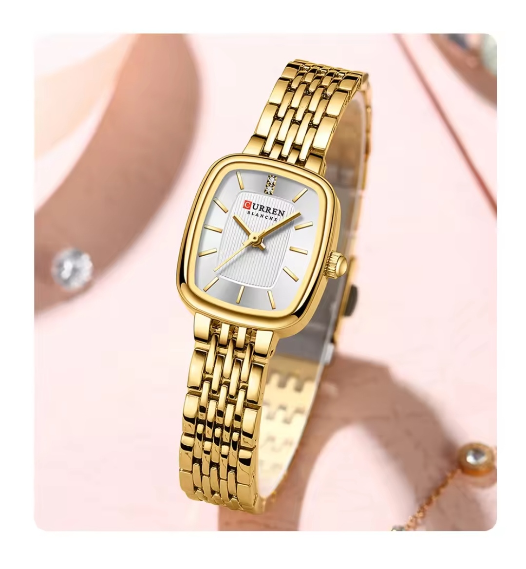Curren 9093 Ladies Chain Watch- White Dial- Golden Bezel- Golden Chain- TF Code CR890CF_img_1