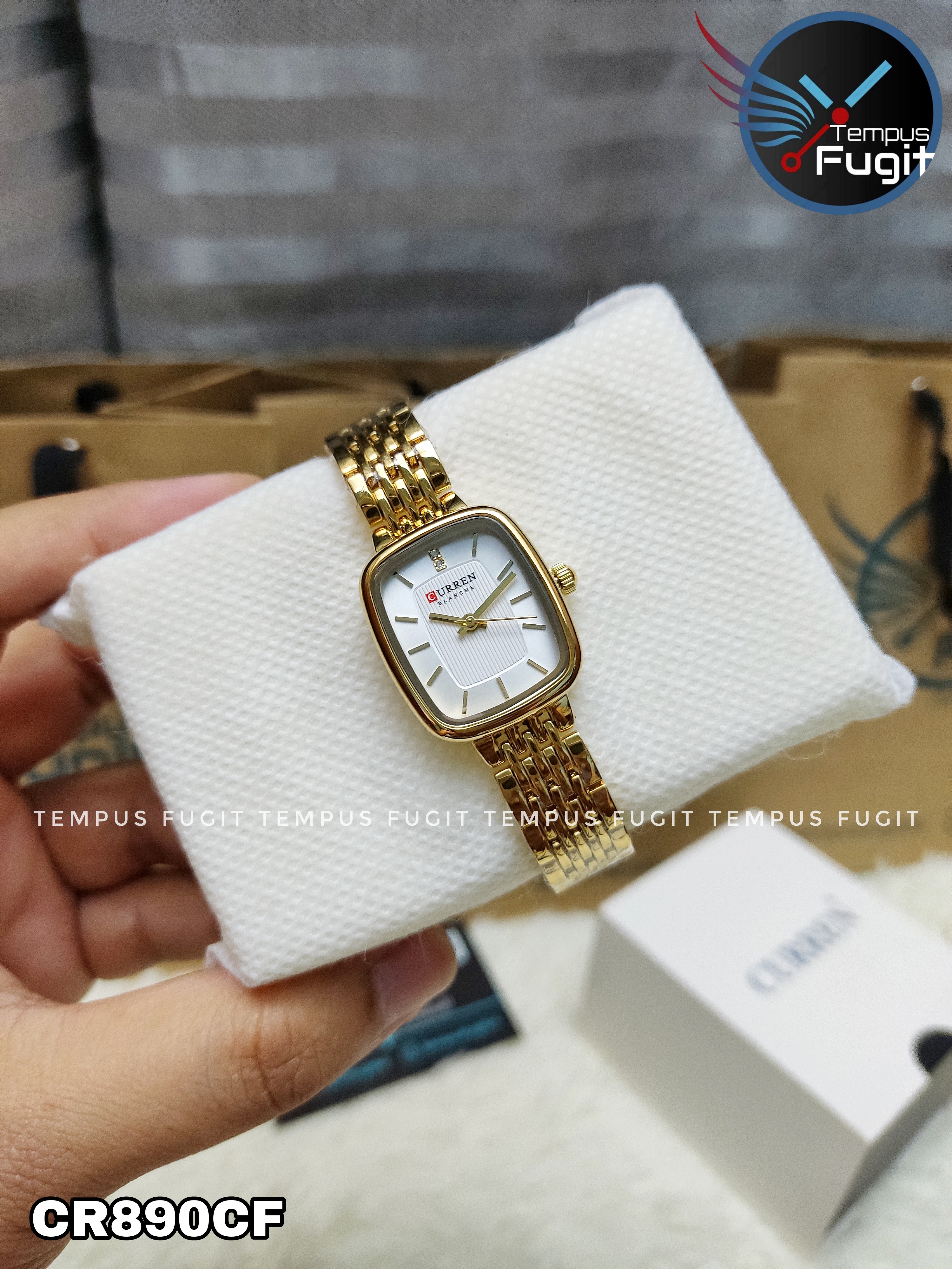 Curren 9093 Ladies Chain Watch- White Dial- Golden Bezel- Golden Chain- TF Code CR890CF_img_4