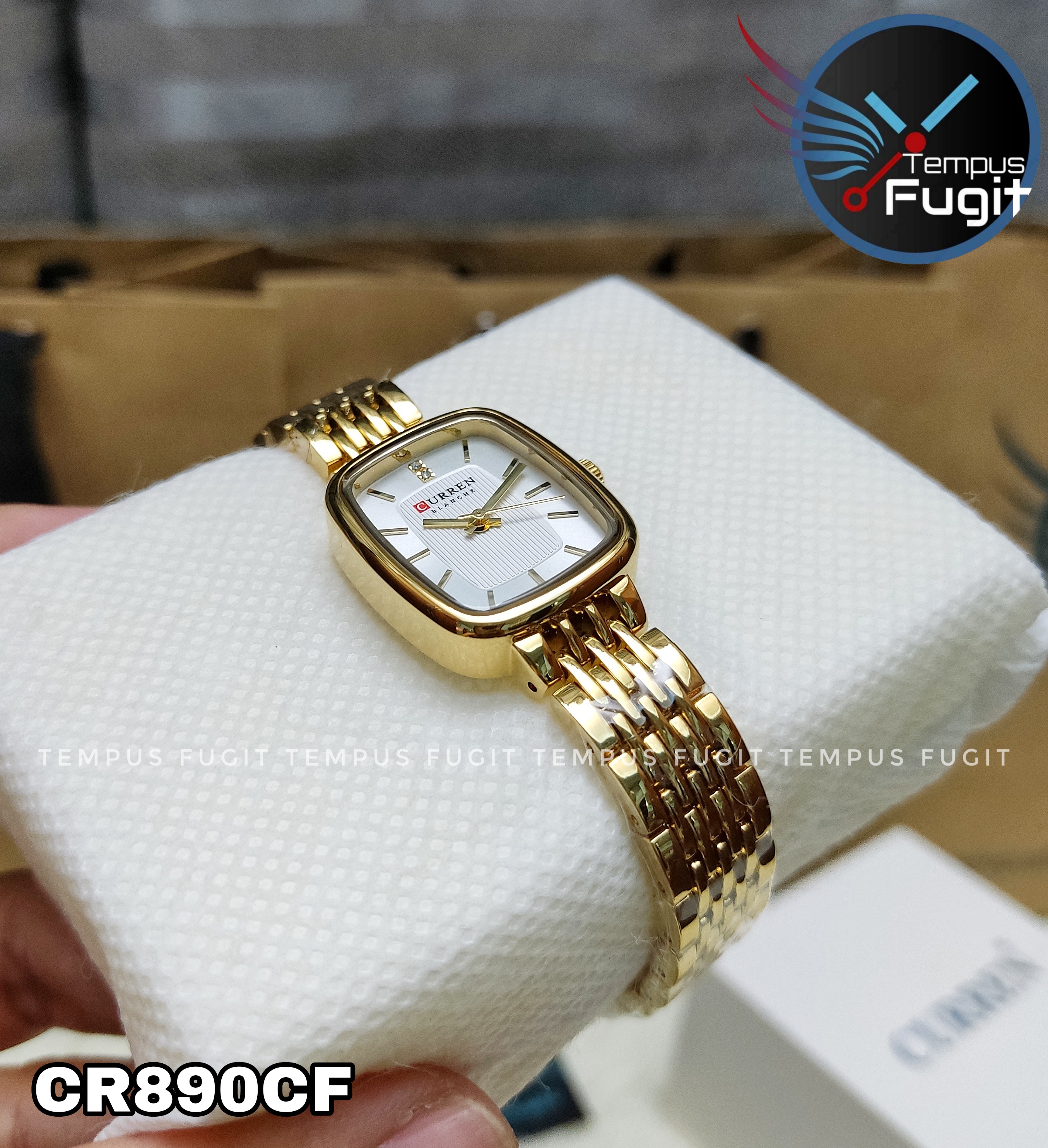 Curren 9093 Ladies Chain Watch- White Dial- Golden Bezel- Golden Chain- TF Code CR890CF_img_5