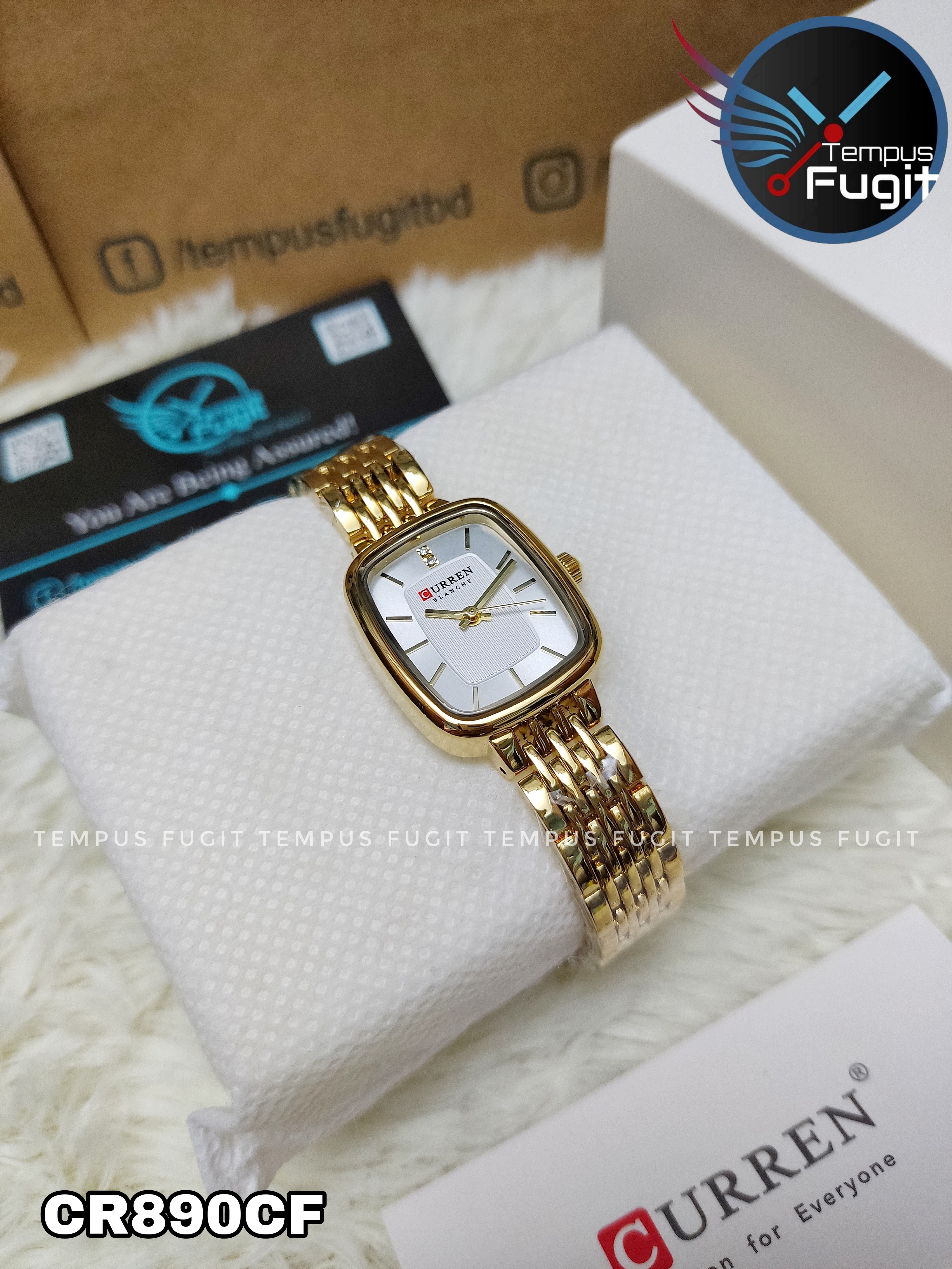 Curren 9093 Ladies Chain Watch- White Dial- Golden Bezel- Golden Chain- TF Code CR890CF_img_6