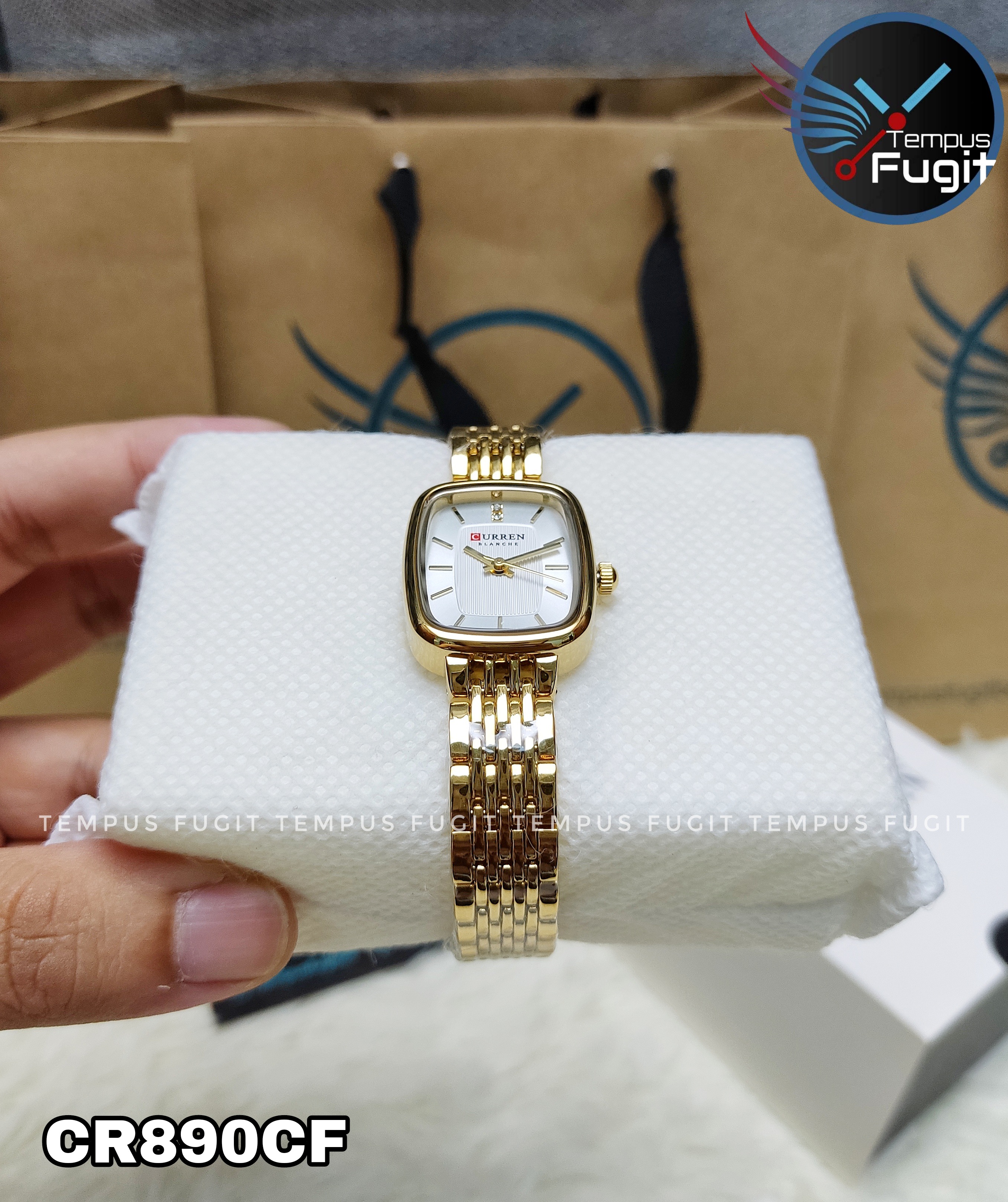 Curren 9093 Ladies Chain Watch- White Dial- Golden Bezel- Golden Chain- TF Code CR890CF_img_7