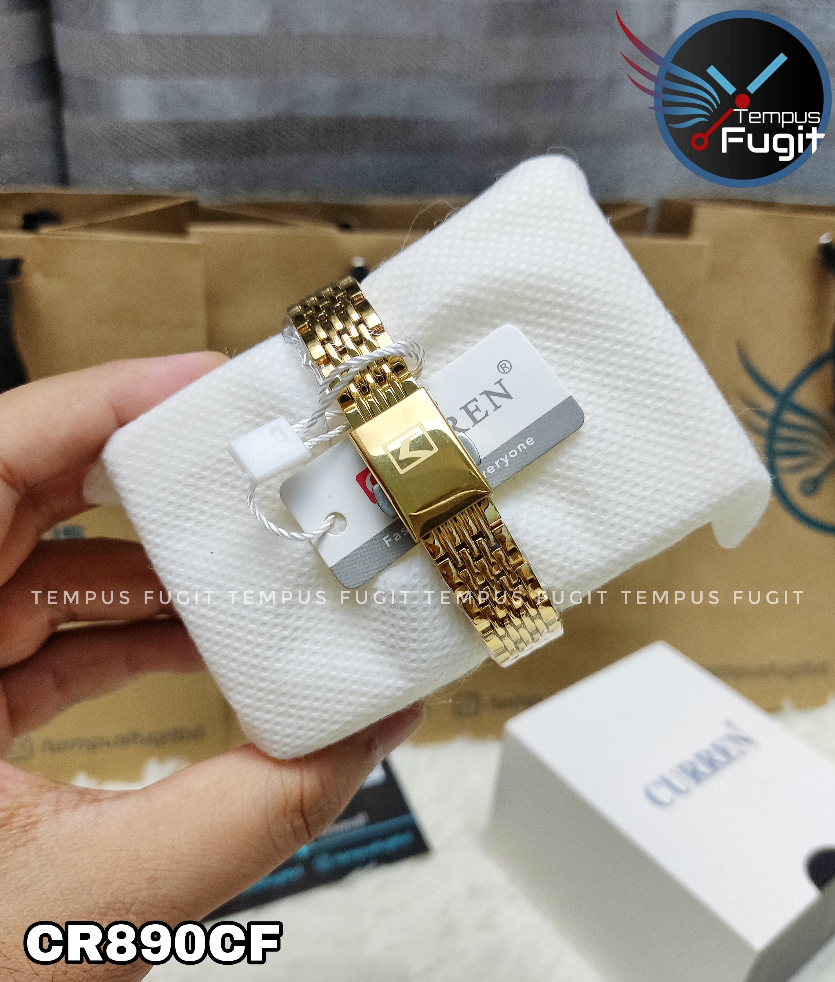 Curren 9093 Ladies Chain Watch- White Dial- Golden Bezel- Golden Chain- TF Code CR890CF_img_9