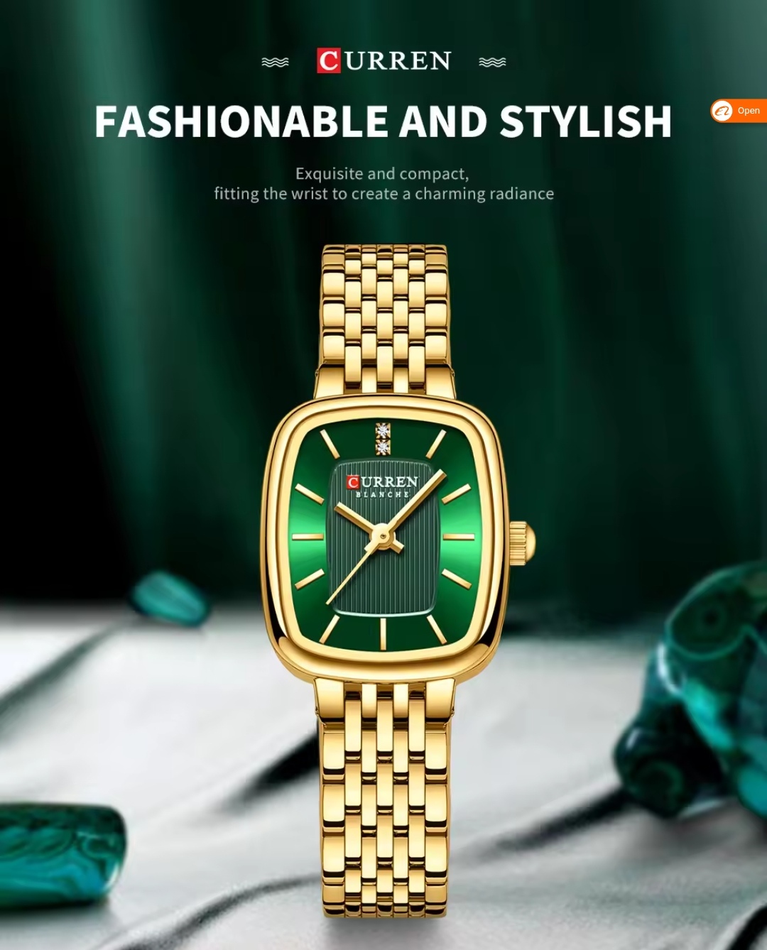 Curren 9093 Ladies Chain Watch- Green Dial- Golden Bezel- Golden Chain- TF Code CR891CF_img_1