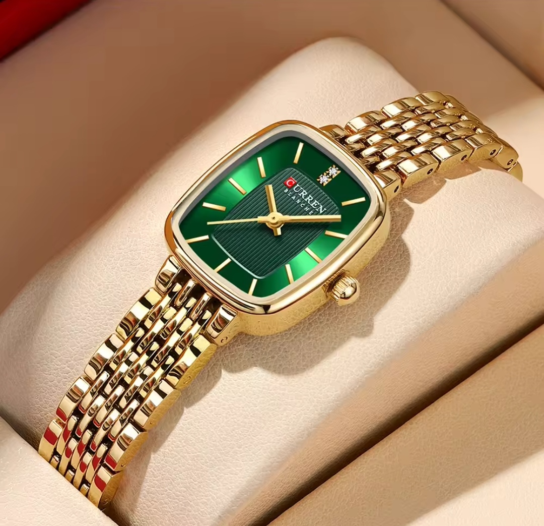 Curren 9093 Ladies Chain Watch- Green Dial- Golden Bezel- Golden Chain- TF Code CR891CF_img_3