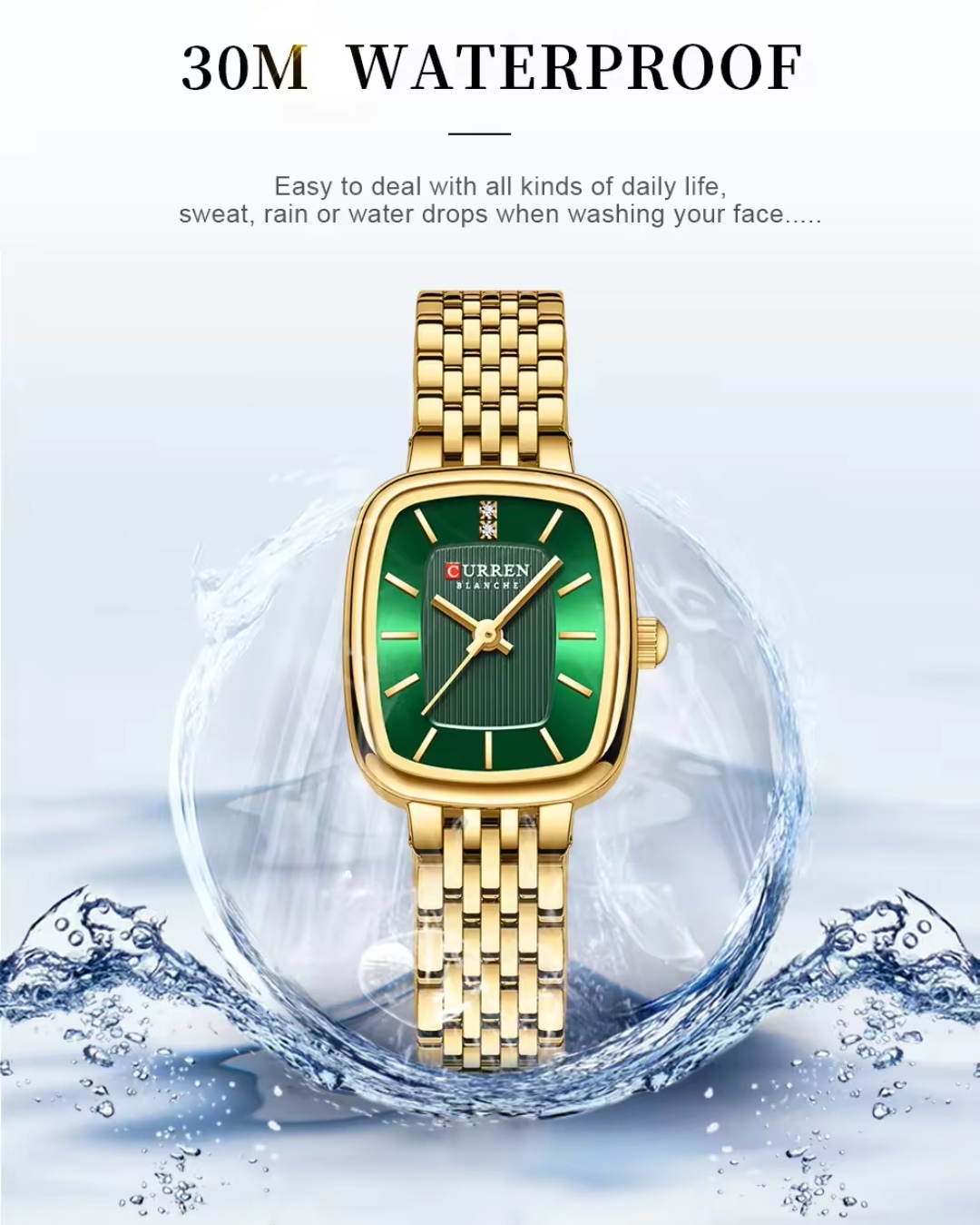 Curren 9093 Ladies Chain Watch- Green Dial- Golden Bezel- Golden Chain- TF Code CR891CF_img_4
