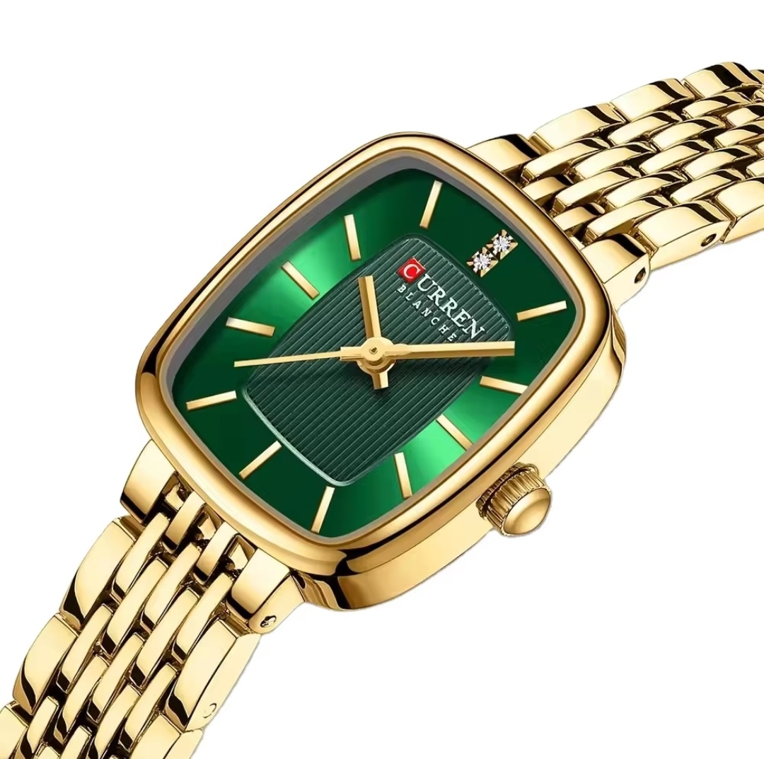 Curren 9093 Ladies Chain Watch- Green Dial- Golden Bezel- Golden Chain- TF Code CR891CF_img_5