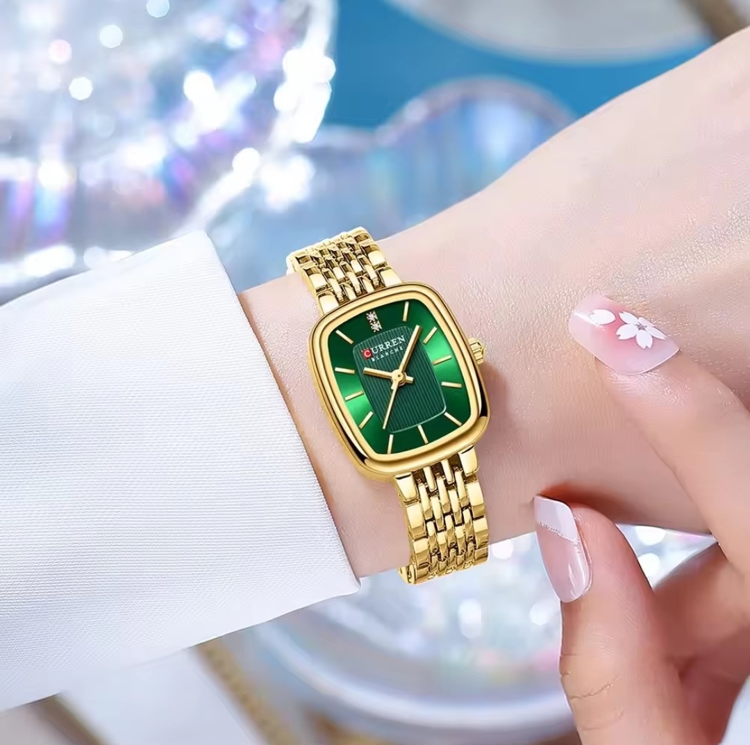 Curren 9093 Ladies Chain Watch- Green Dial- Golden Bezel- Golden Chain- TF Code CR891CF_img_6