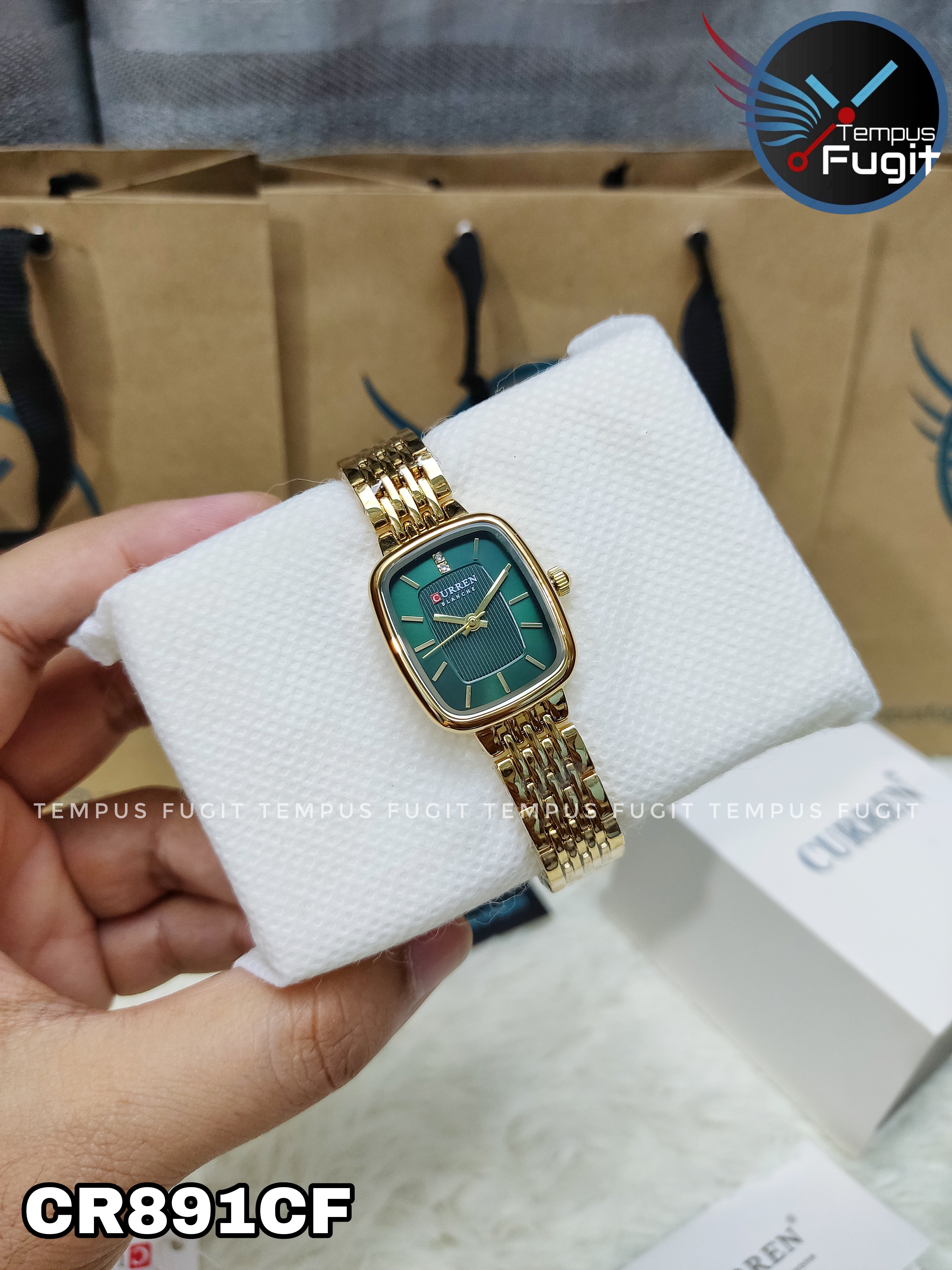Curren 9093 Ladies Chain Watch- Green Dial- Golden Bezel- Golden Chain- TF Code CR891CF_img_7