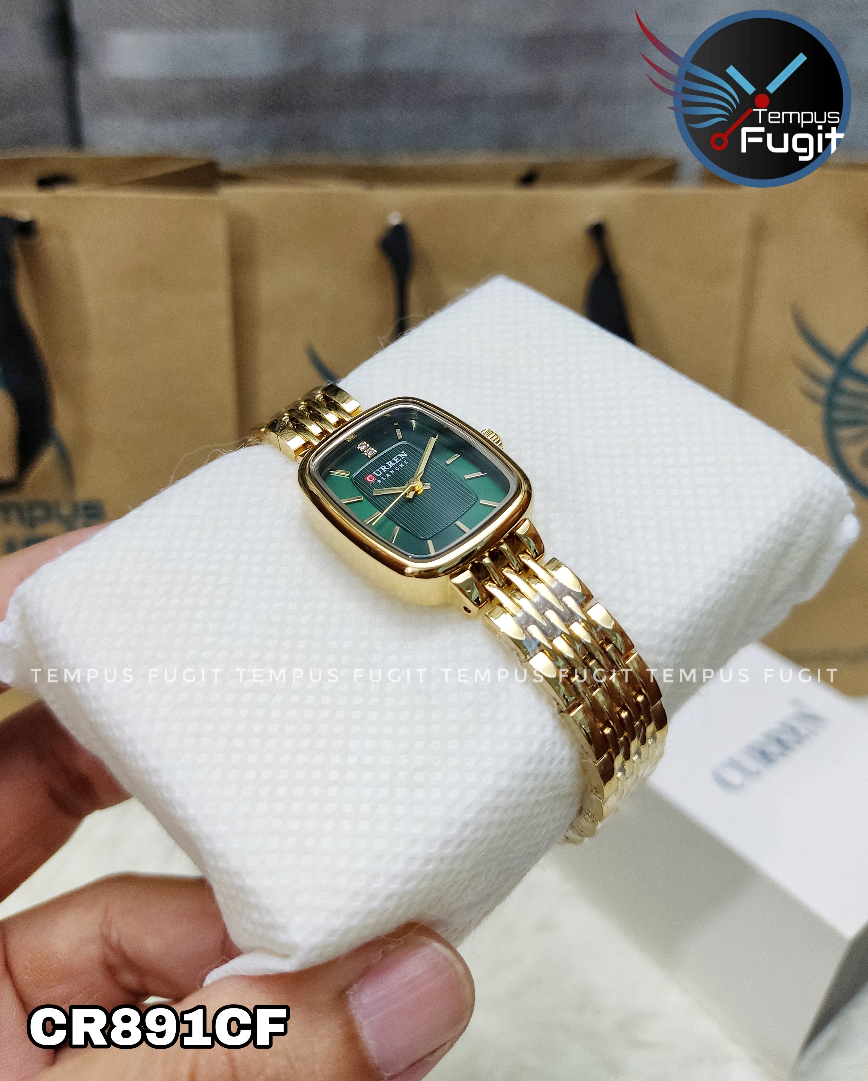 Curren 9093 Ladies Chain Watch- Green Dial- Golden Bezel- Golden Chain- TF Code CR891CF_img_8