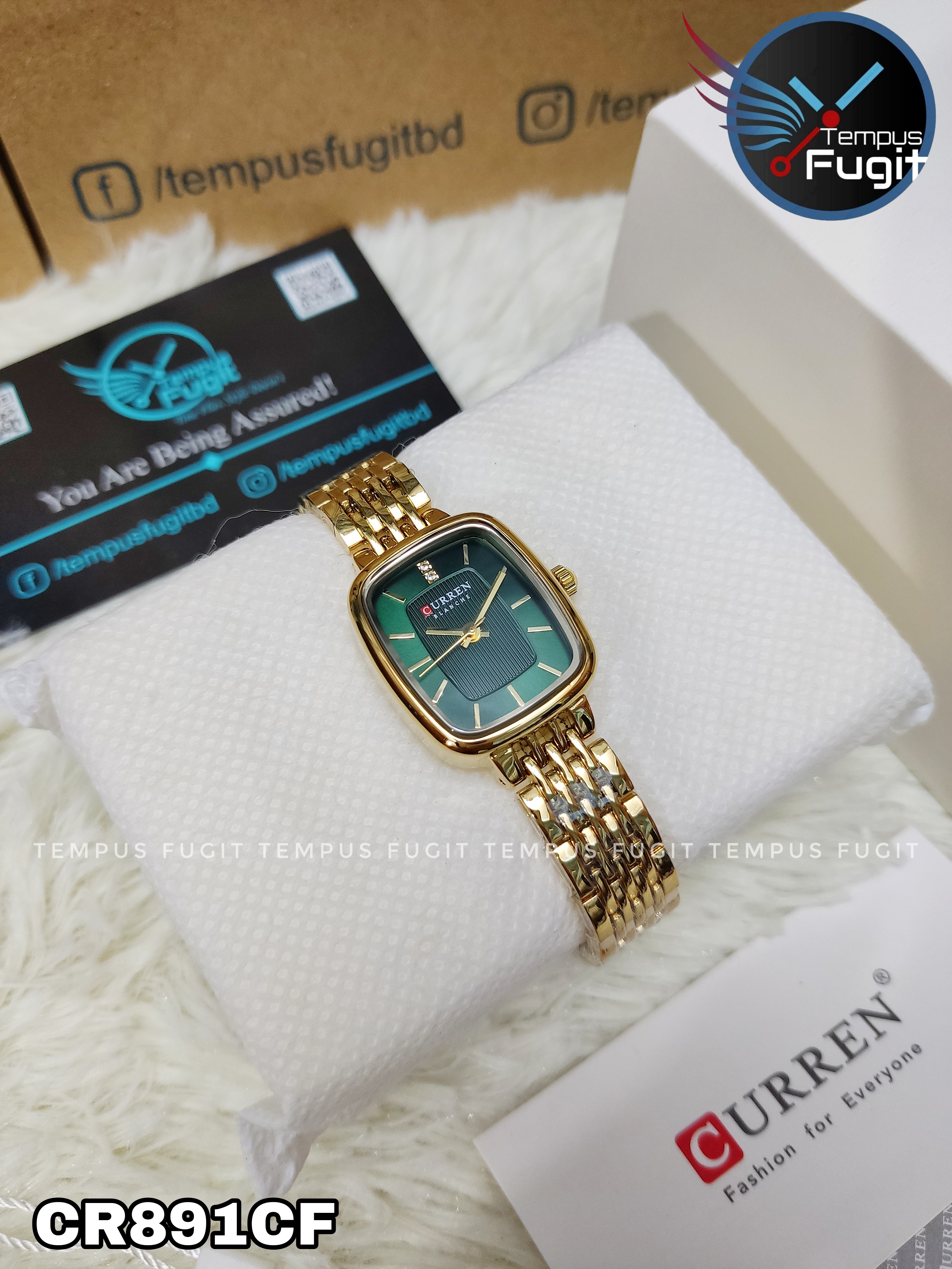 Curren 9093 Ladies Chain Watch- Green Dial- Golden Bezel- Golden Chain- TF Code CR891CF_img_9