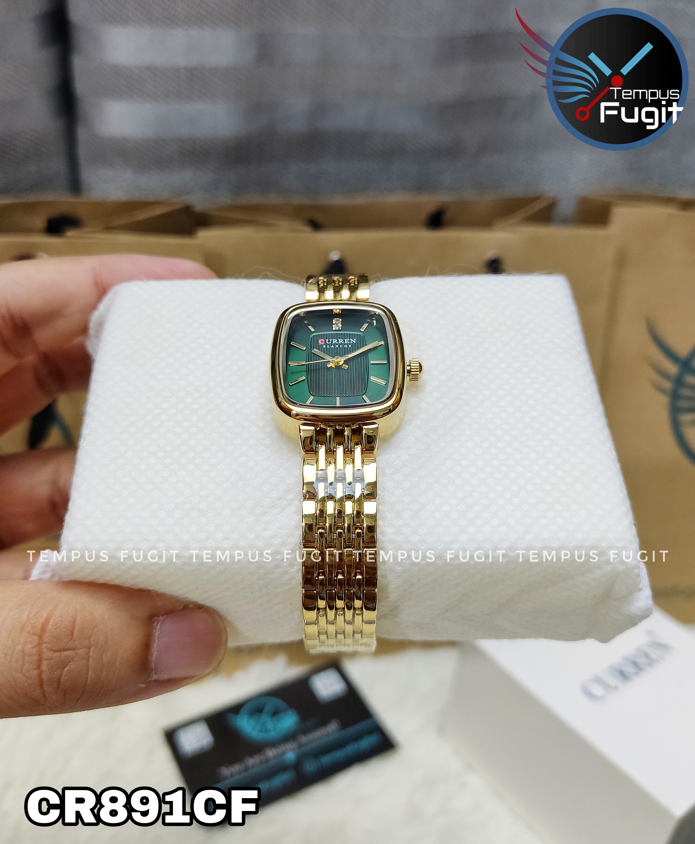 Curren 9093 Ladies Chain Watch- Green Dial- Golden Bezel- Golden Chain- TF Code CR891CF_img_10