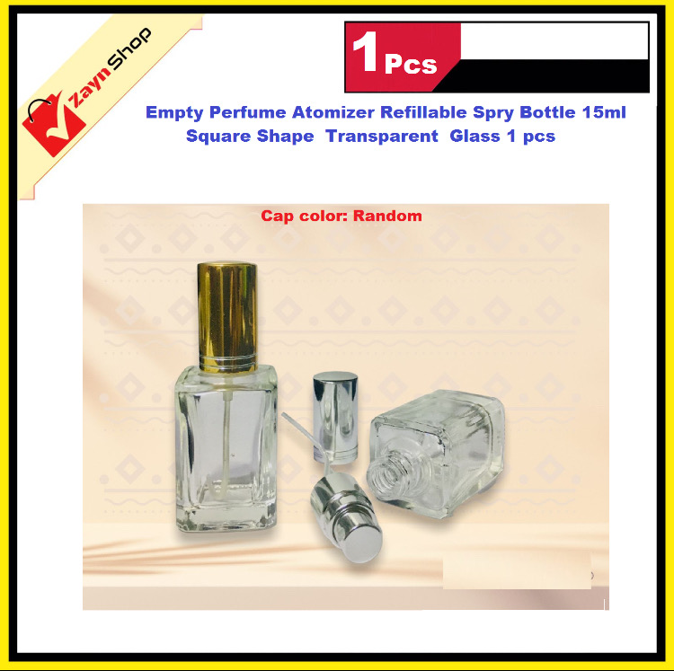 Empty Perfume Atomizer Refillable Spry Bottle 15ml Square Shape Transparent Glass 1 pcs Random color cap_img_0