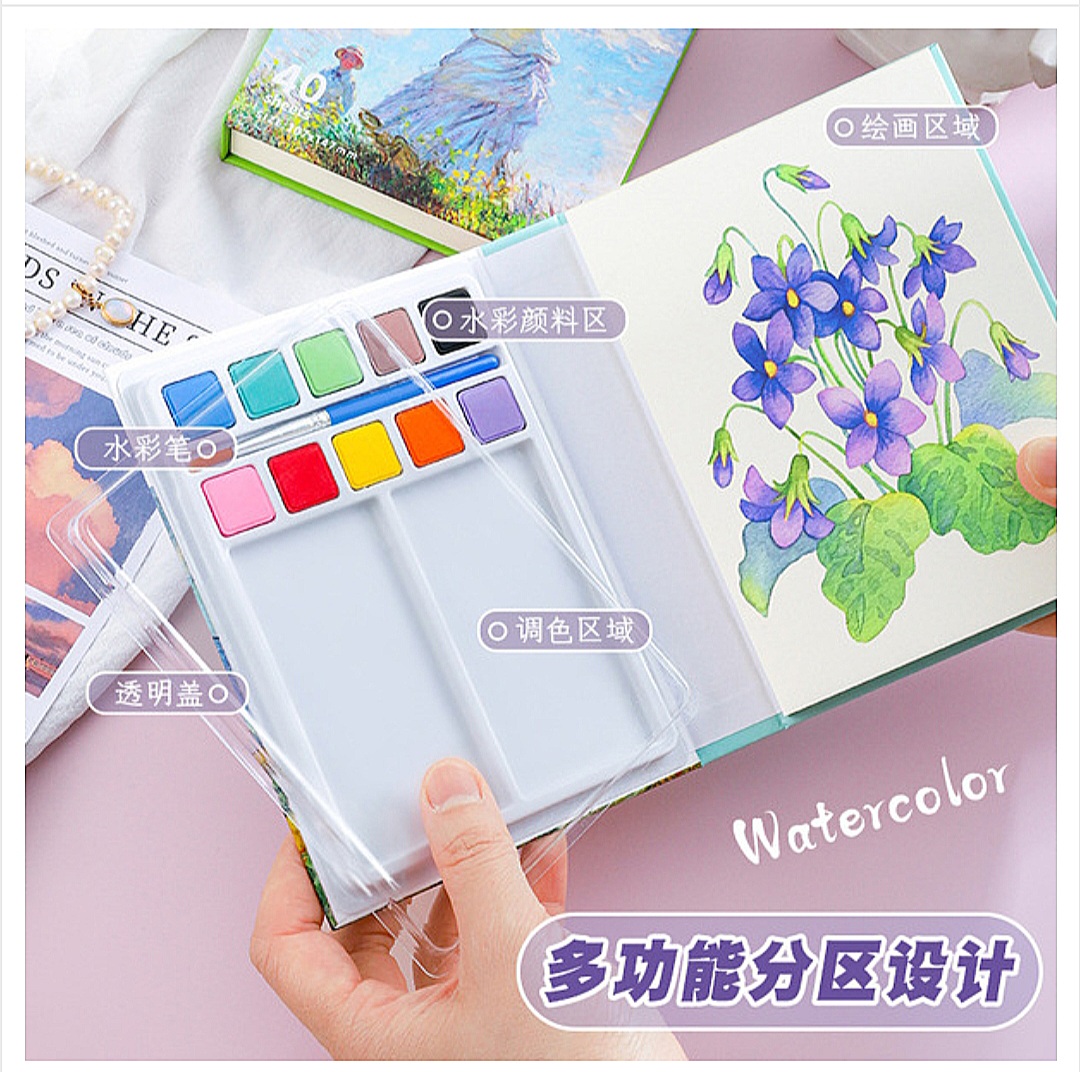 Coloring Water Painting Book Portable Pocket Travel Sketching Set Watercolor Book_img_1