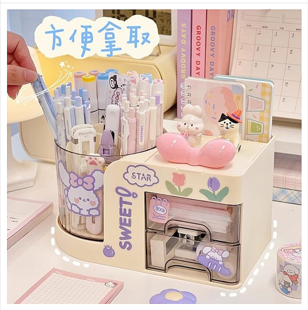 Desktop Pen Holder Storage Box Cute Multifunctional Desk Organizer Storage Cans Office Study Table_img_0