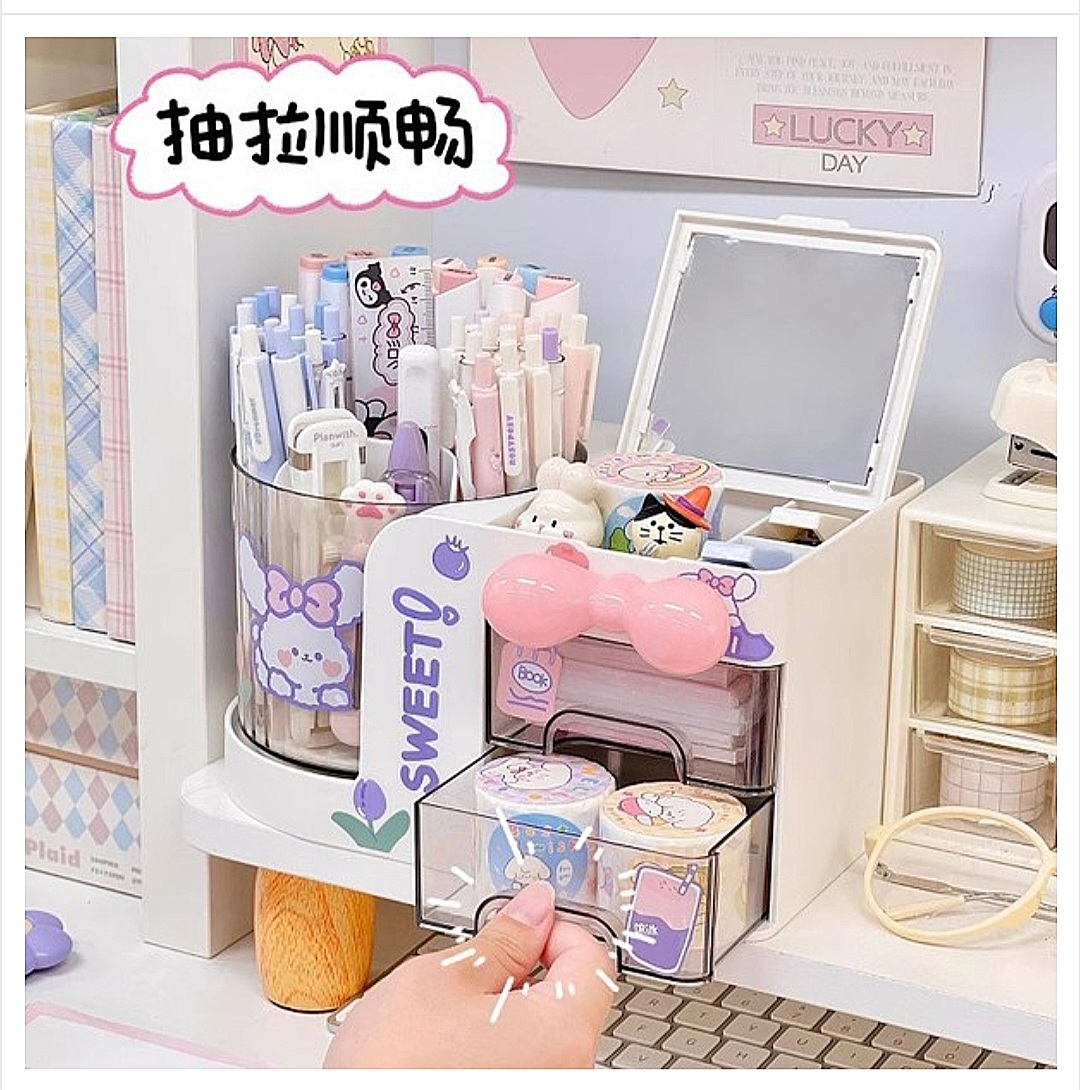 Desktop Pen Holder Storage Box Cute Multifunctional Desk Organizer Storage Cans Office Study Table_img_1