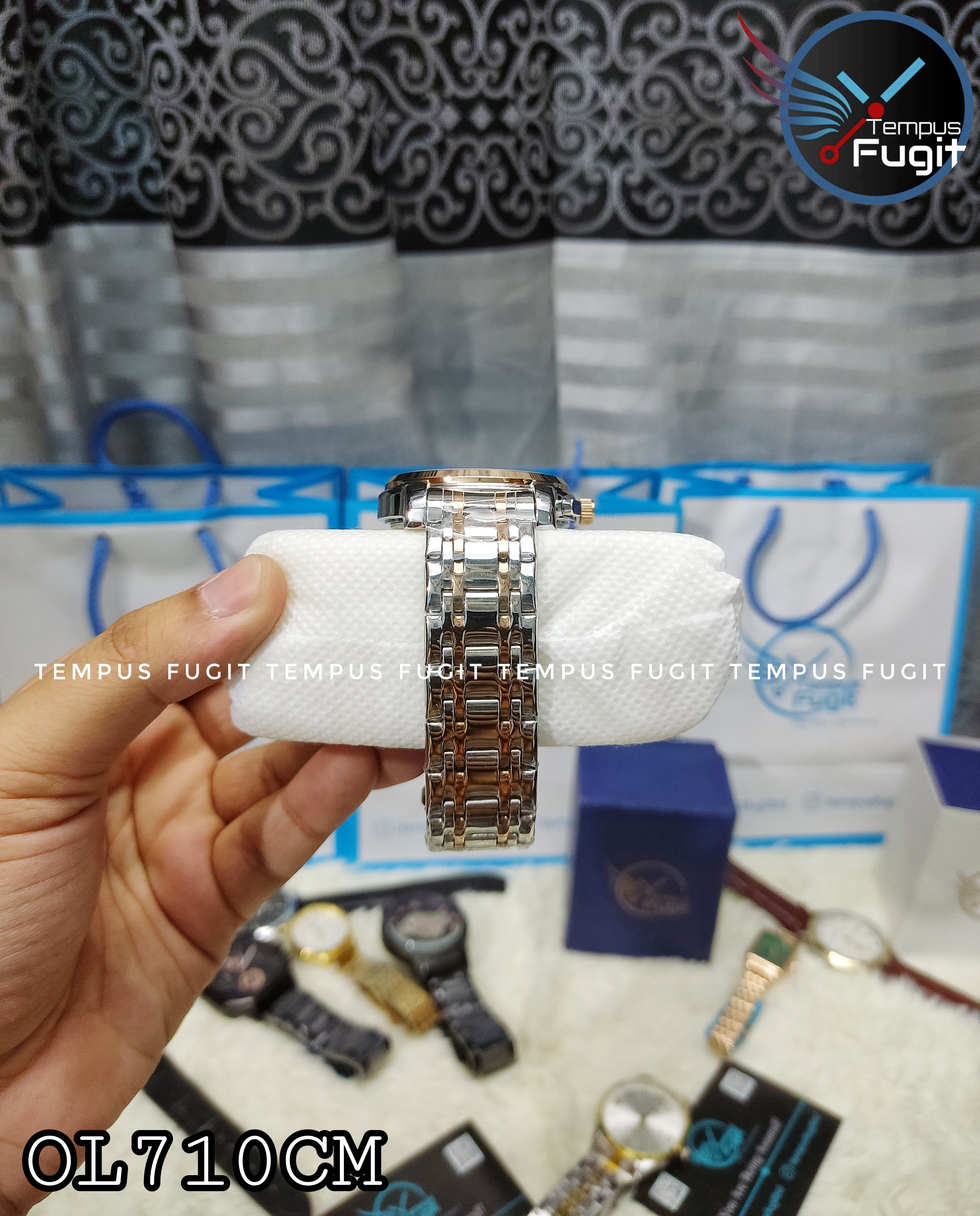 OLEVS 2872 Gents Chronograph Chain Watch- Silver Dial - Rose Golden Bezel- Silver+Rose Golden Chain- TF Code OL710CM_img_4