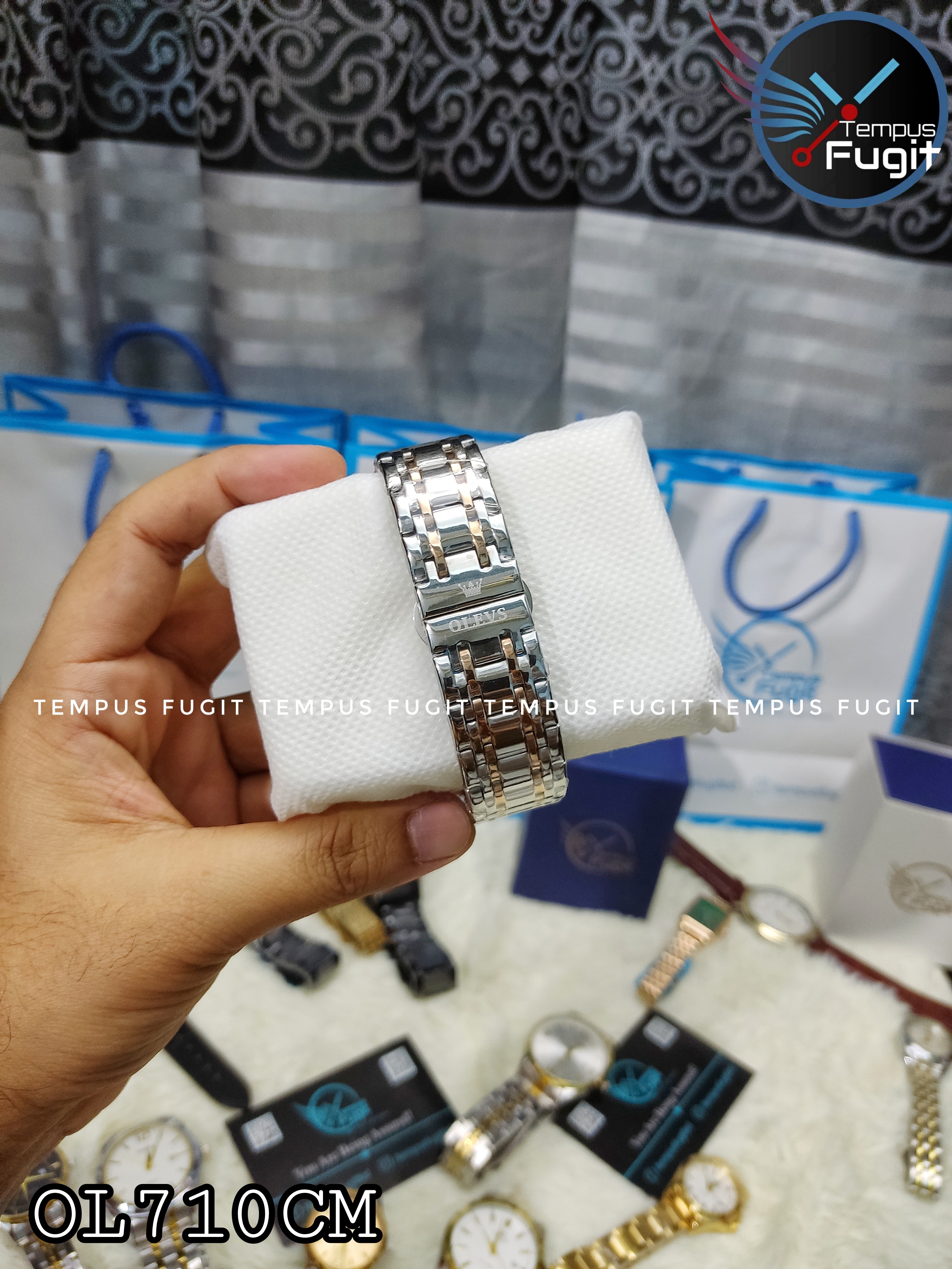 OLEVS 2872 Gents Chronograph Chain Watch- Silver Dial - Rose Golden Bezel- Silver+Rose Golden Chain- TF Code OL710CM_img_5