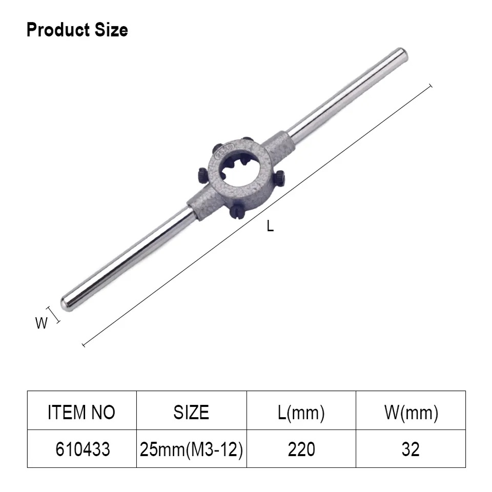 HARDEN 25mm Die Handle, Die Holder, 25mm (M3-12), Professional Zinc Alloy Steel; 610433_img_3