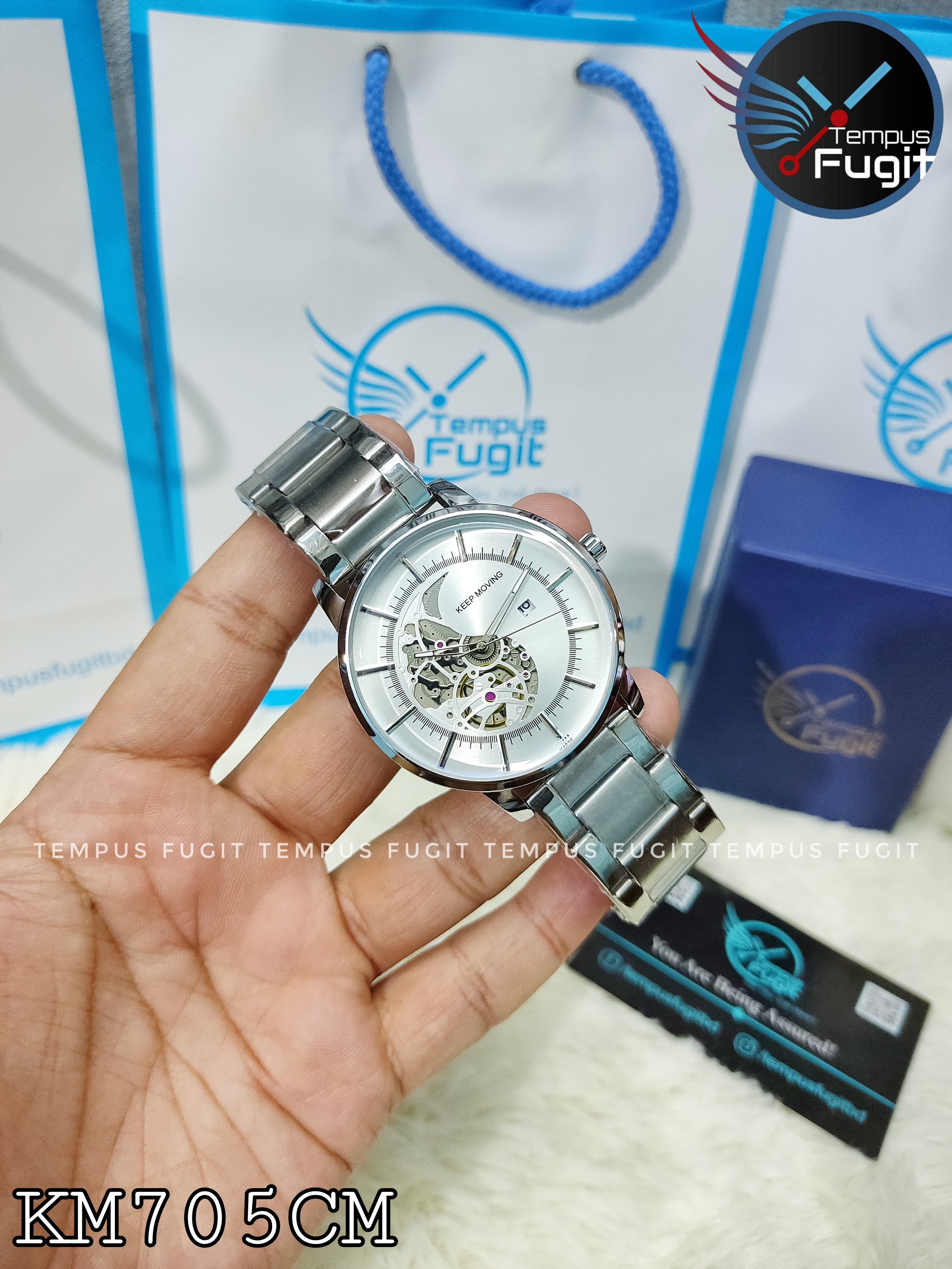 Keep Moving 1613 Gents Chain Watch- Silver Dial with Half Ornamental Machine View- Silver Bezel- Silver Chain- TF Code KM705CM_img_0