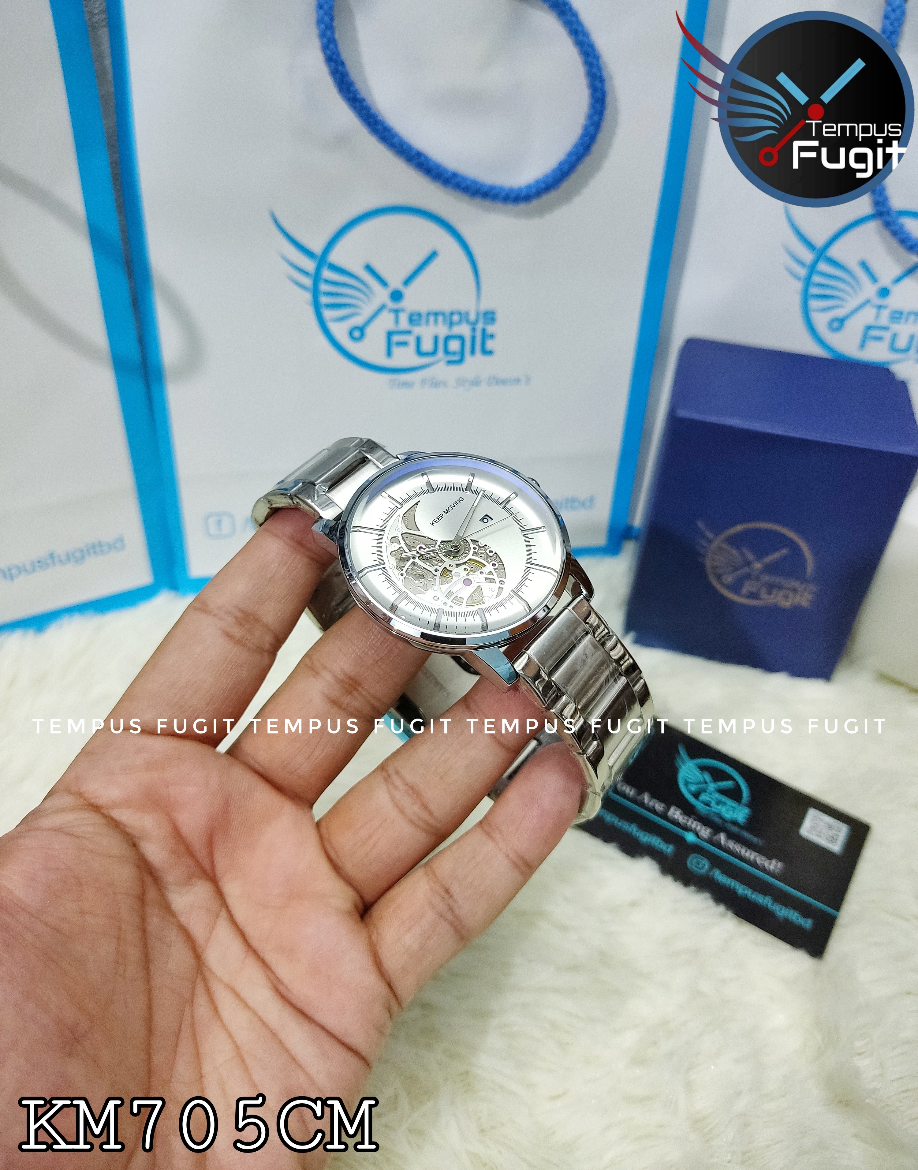 Keep Moving 1613 Gents Chain Watch- Silver Dial with Half Ornamental Machine View- Silver Bezel- Silver Chain- TF Code KM705CM_img_1