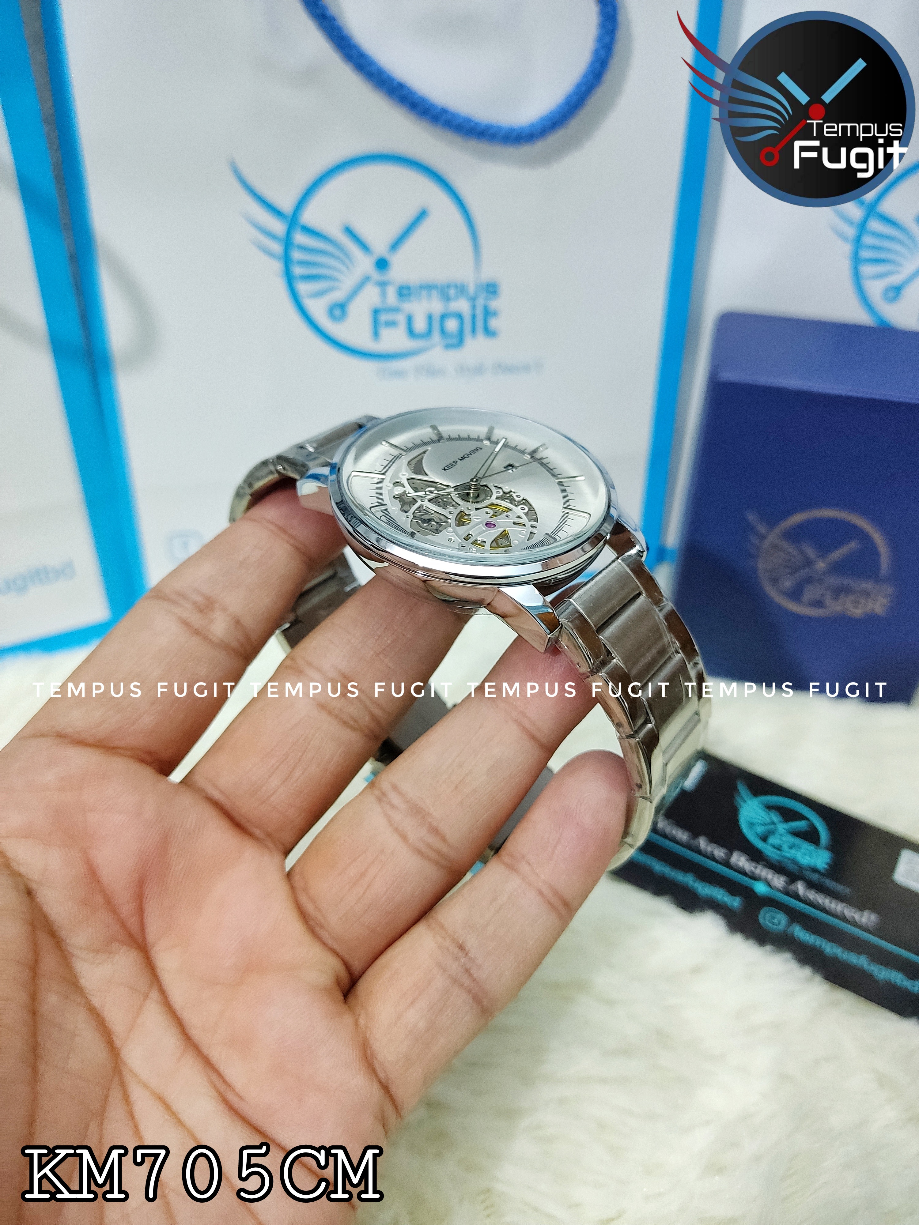 Keep Moving 1613 Gents Chain Watch- Silver Dial with Half Ornamental Machine View- Silver Bezel- Silver Chain- TF Code KM705CM_img_2