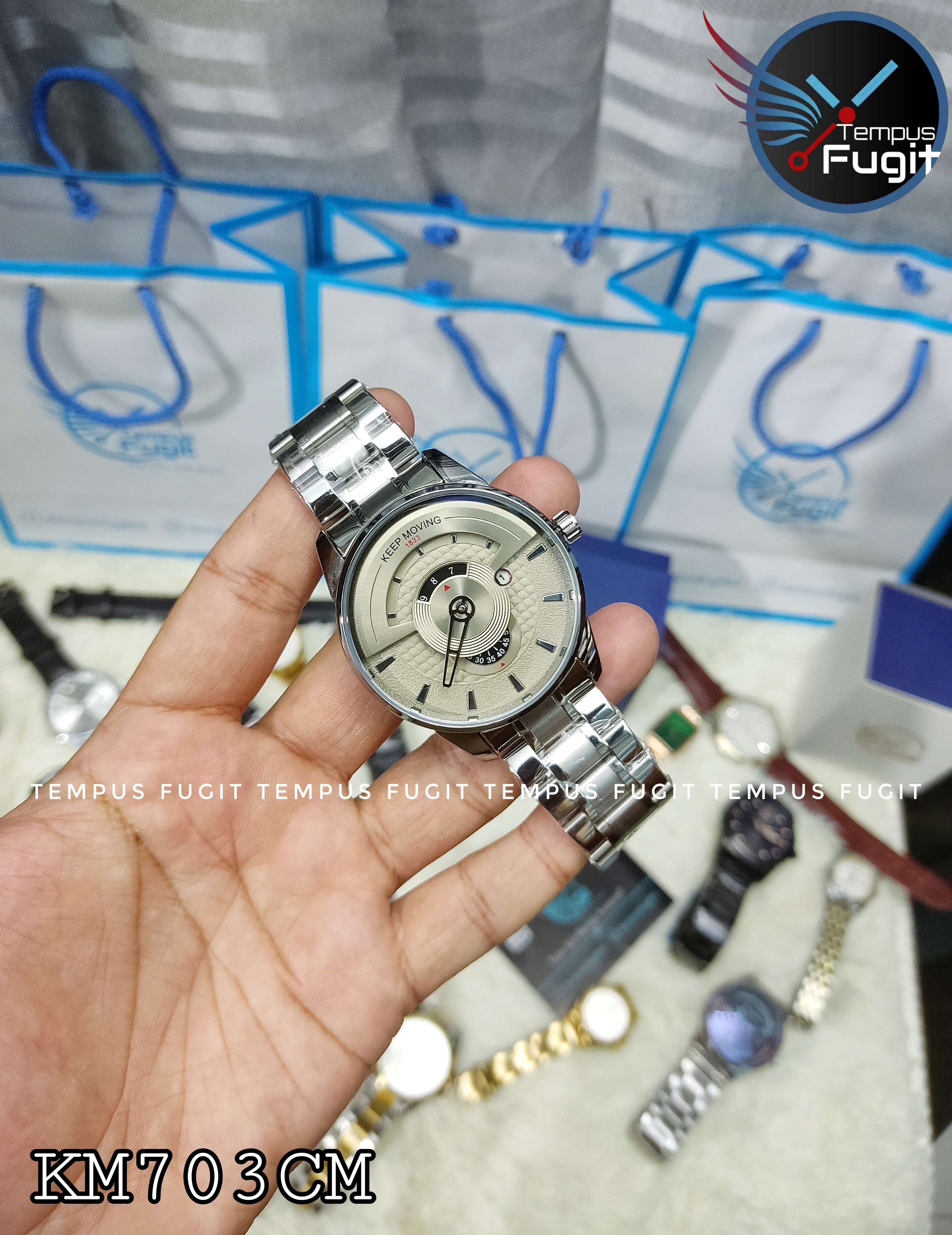 Keep Moving 1833 Gents Chain Watch- Grey Dial with Single Minute Hand- Silver Bezel- Silver Chain- TF Code KM703CM_img_0