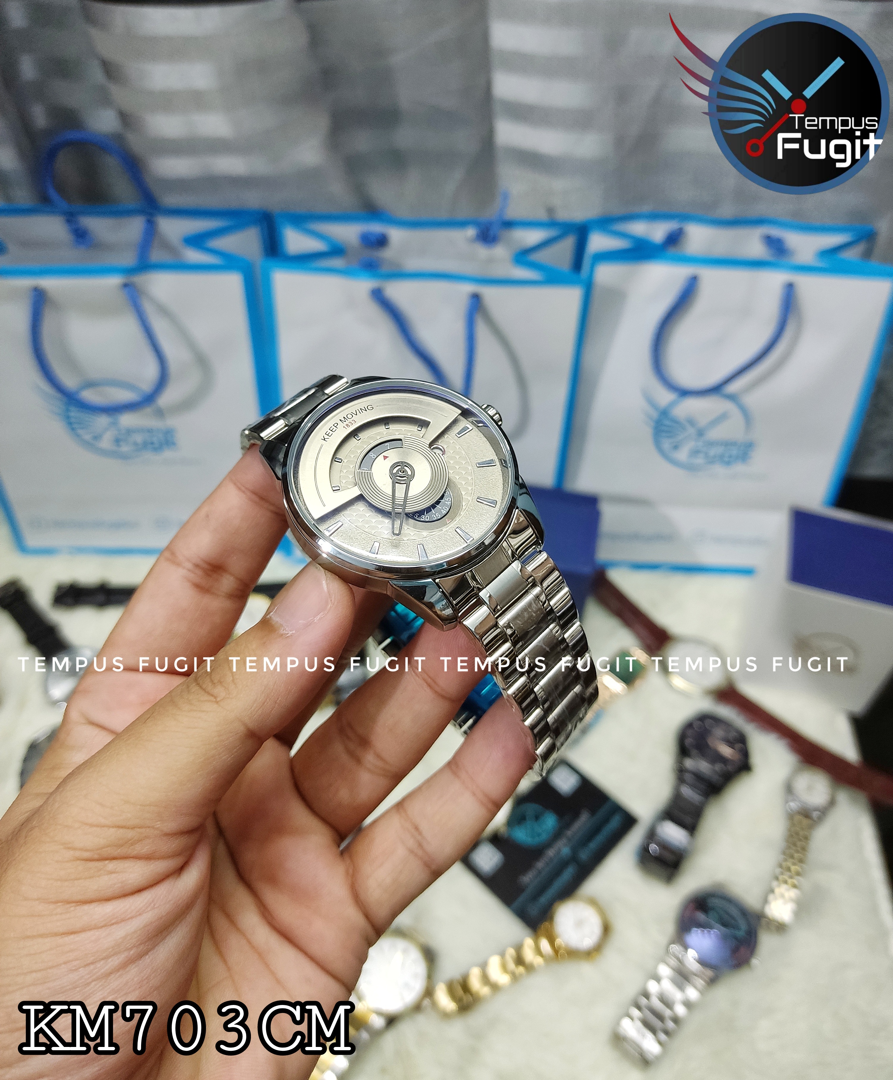 Keep Moving 1833 Gents Chain Watch- Grey Dial with Single Minute Hand- Silver Bezel- Silver Chain- TF Code KM703CM_img_1