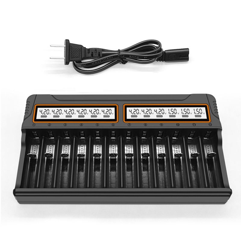 12-Slot Smart Universal Battery Charger with LCD Display – For 18650, AA, AAA NiMH & Li-ion Batteries