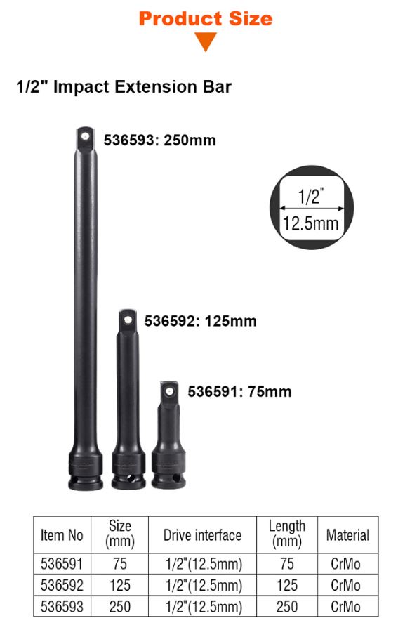 HARDEN 1/2" Impact Extension Bar ( 125mm | 250mm ); 536592 | 536593_img_3