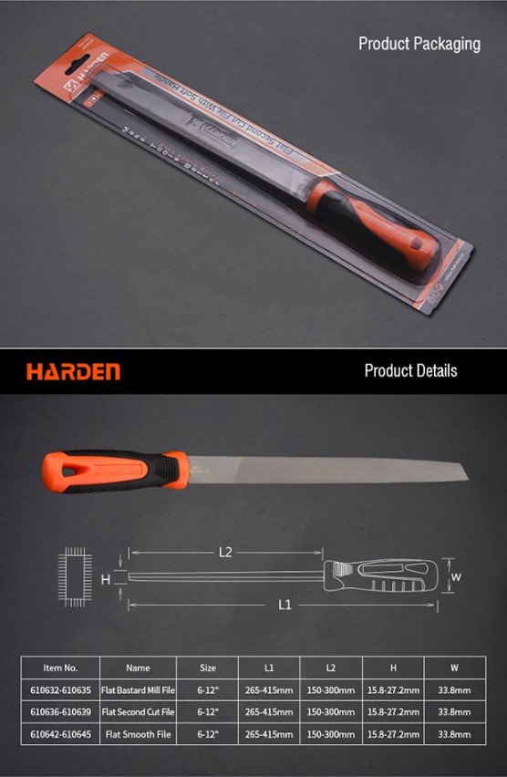HARDEN Flat Bastard File ( 6" | 8" | 10" | 12" ), Professional Flat Bastard Mill File With Soft Handle; 610632 | 610633 | 610634 | 610635_img_3