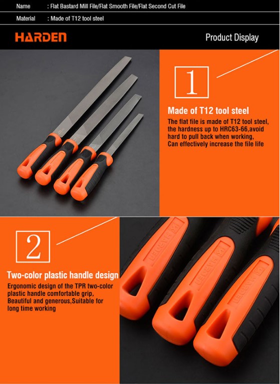 HARDEN Flat Bastard File ( 6" | 8" | 10" | 12" ), Professional Flat Bastard Mill File With Soft Handle; 610632 | 610633 | 610634 | 610635_img_4