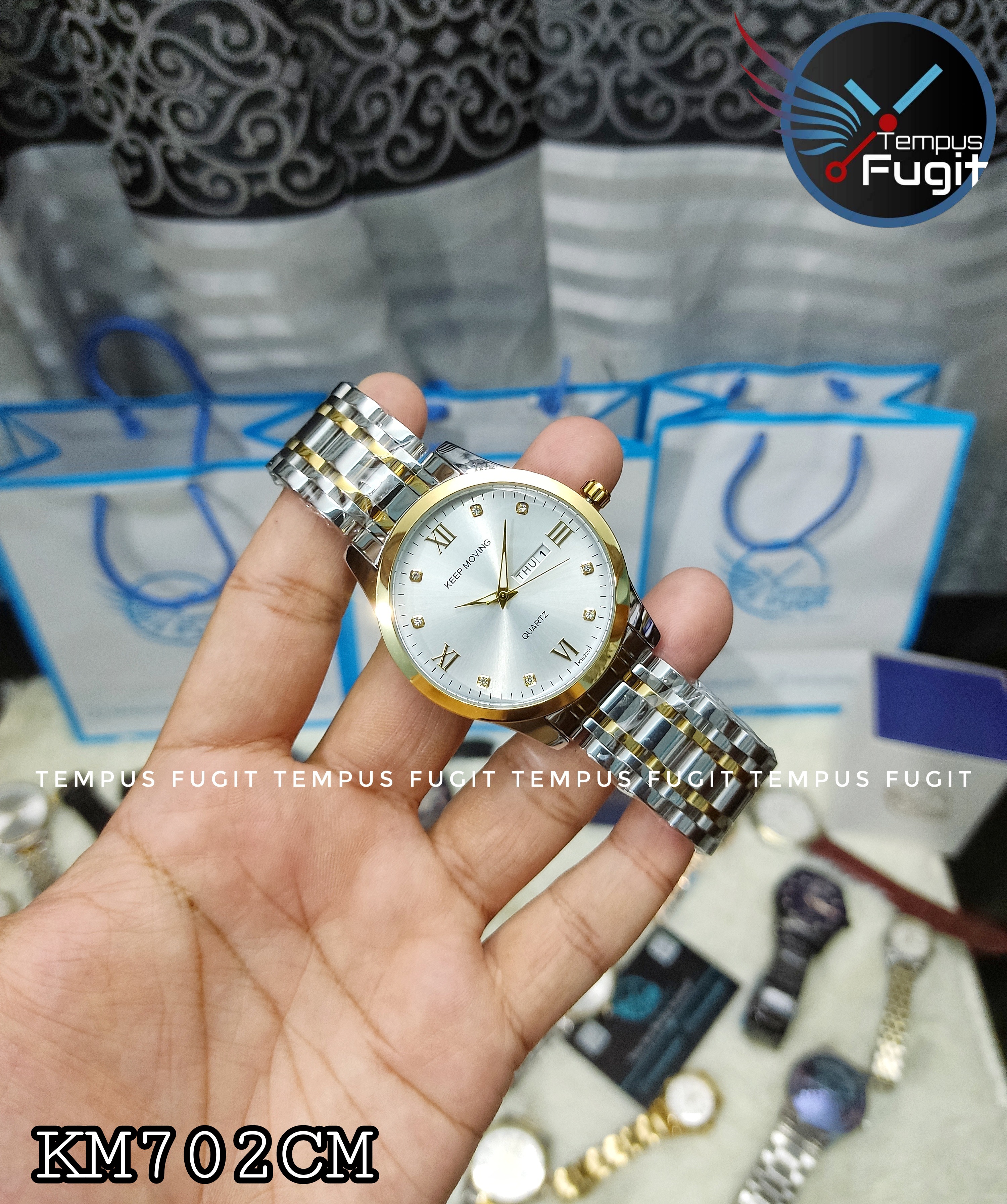 Keep Moving 1022 Gents Chain Watch- Silver Dial- Golden Bezel- Silver+Golden Chain- TF Code KM702CM_img_0