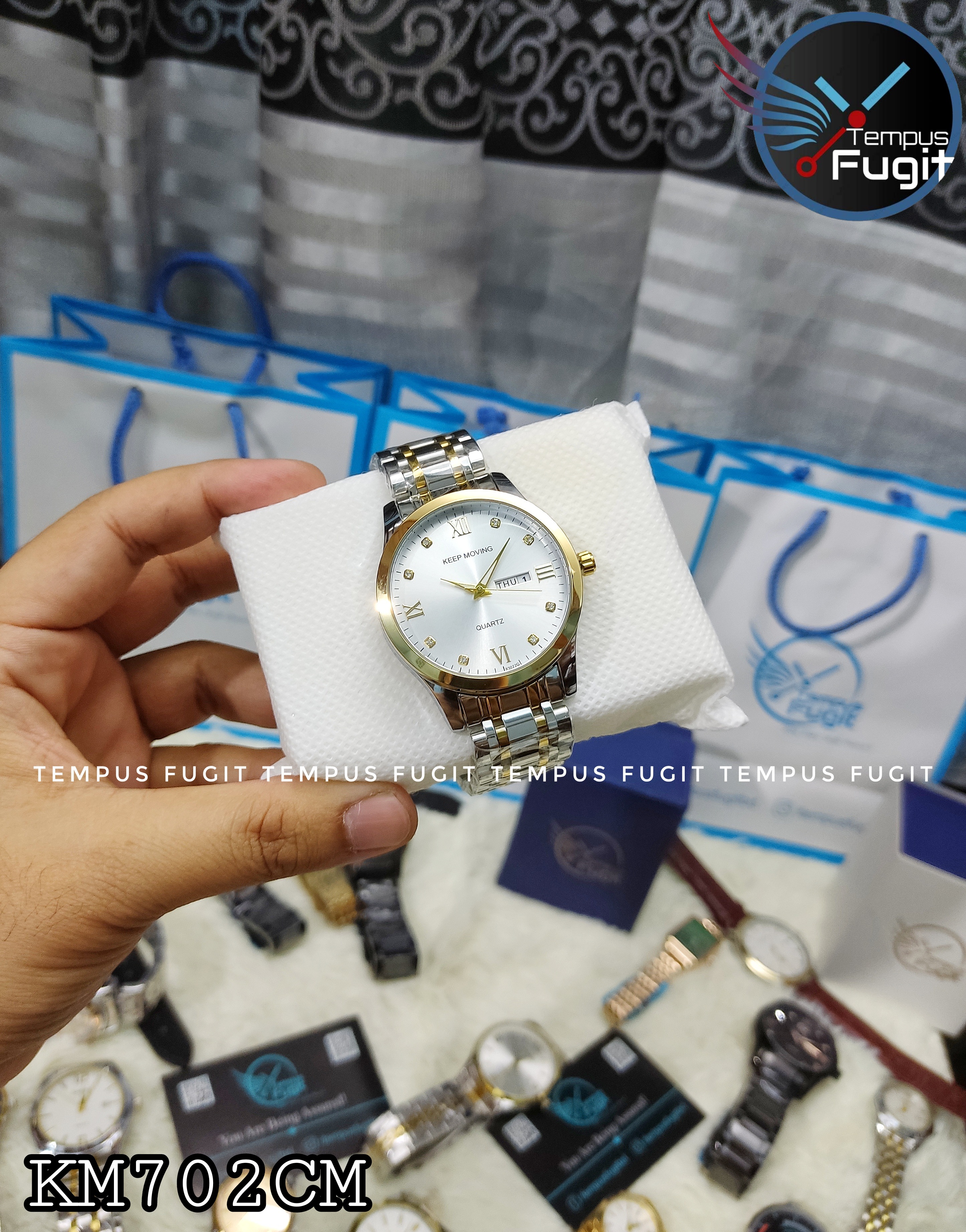 Keep Moving 1022 Gents Chain Watch- Silver Dial- Golden Bezel- Silver+Golden Chain- TF Code KM702CM_img_1