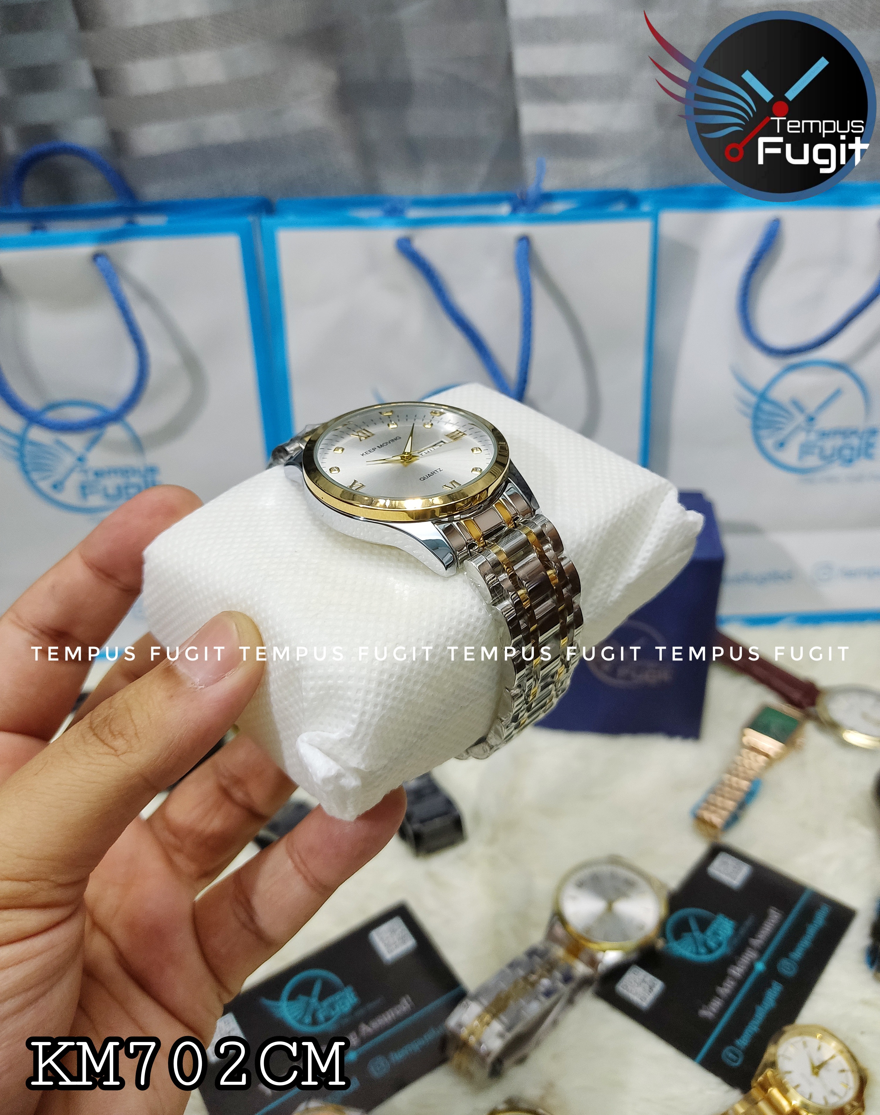 Keep Moving 1022 Gents Chain Watch- Silver Dial- Golden Bezel- Silver+Golden Chain- TF Code KM702CM_img_2