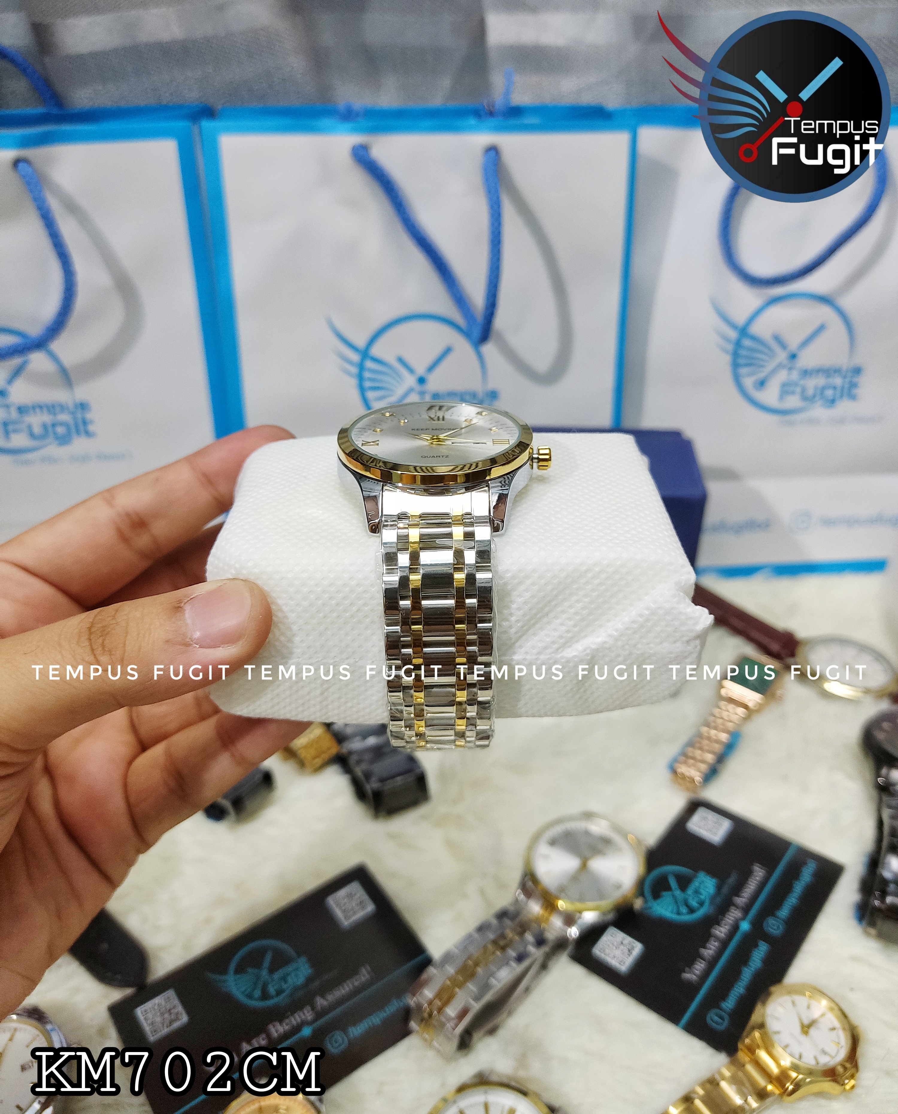 Keep Moving 1022 Gents Chain Watch- Silver Dial- Golden Bezel- Silver+Golden Chain- TF Code KM702CM_img_3