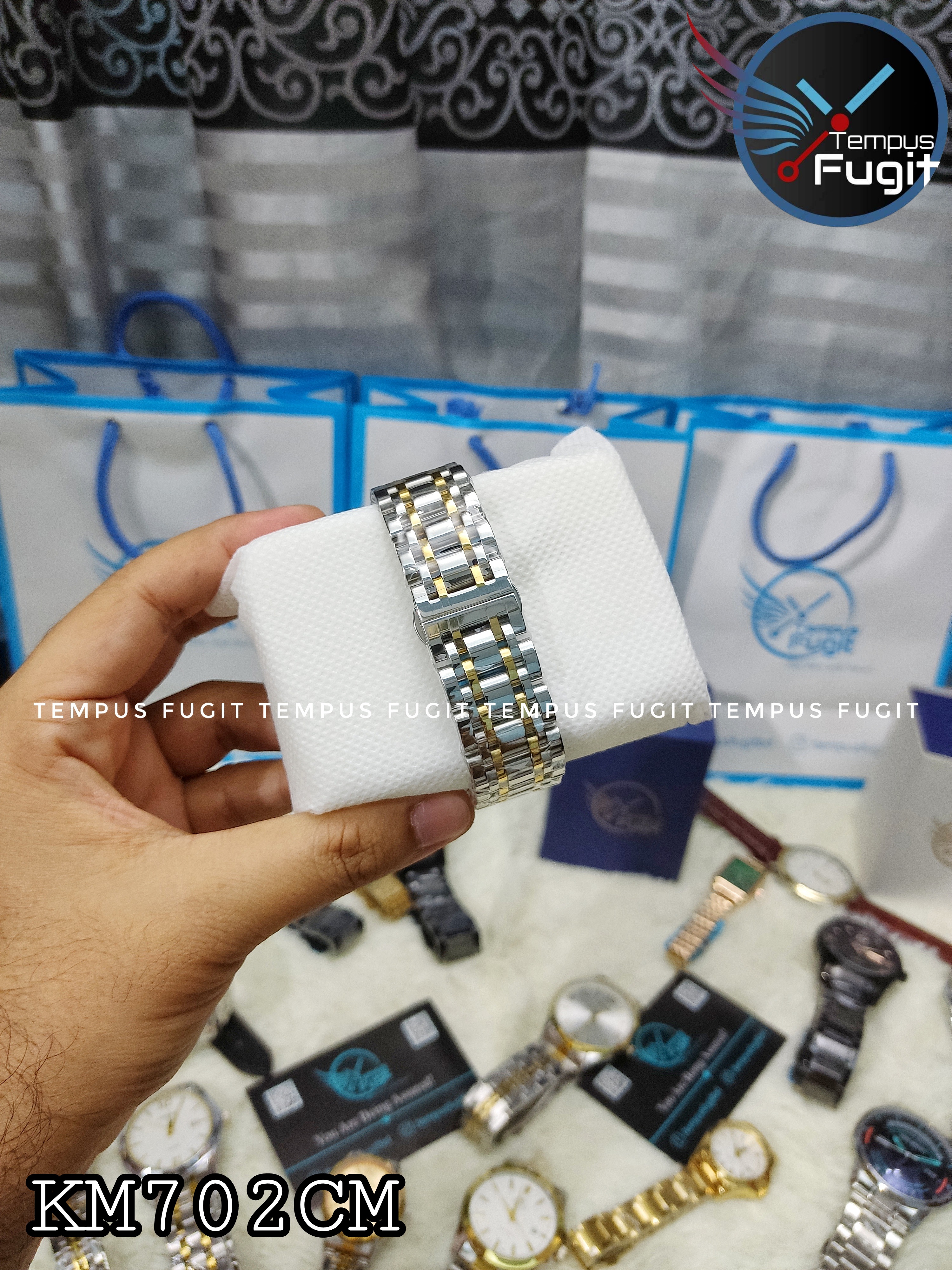 Keep Moving 1022 Gents Chain Watch- Silver Dial- Golden Bezel- Silver+Golden Chain- TF Code KM702CM_img_4