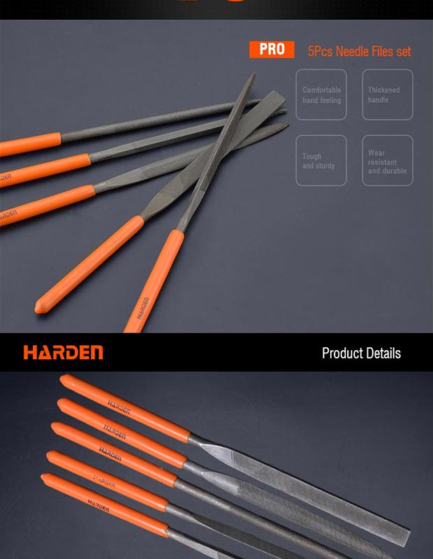 HARDEN 5pcs Needle File Set (5x185mm), Professional 185mm Multipurpose High Hardness Needle Files, T12 Alloy Steel; Model: 610621_img_5