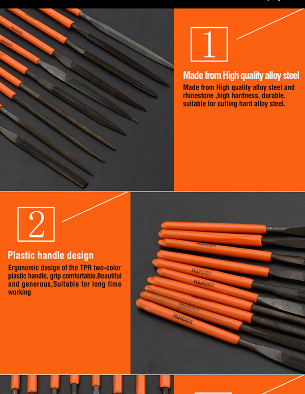 HARDEN 10pcs Needle Files Set ( 4x160mm), Professional tools, (Hand, Half Round, Square, Tri Square &  Round); 610622_img_4