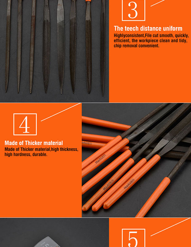 HARDEN 10pcs Needle Files Set ( 4x160mm), Professional tools, (Hand, Half Round, Square, Tri Square &  Round); 610622_img_5