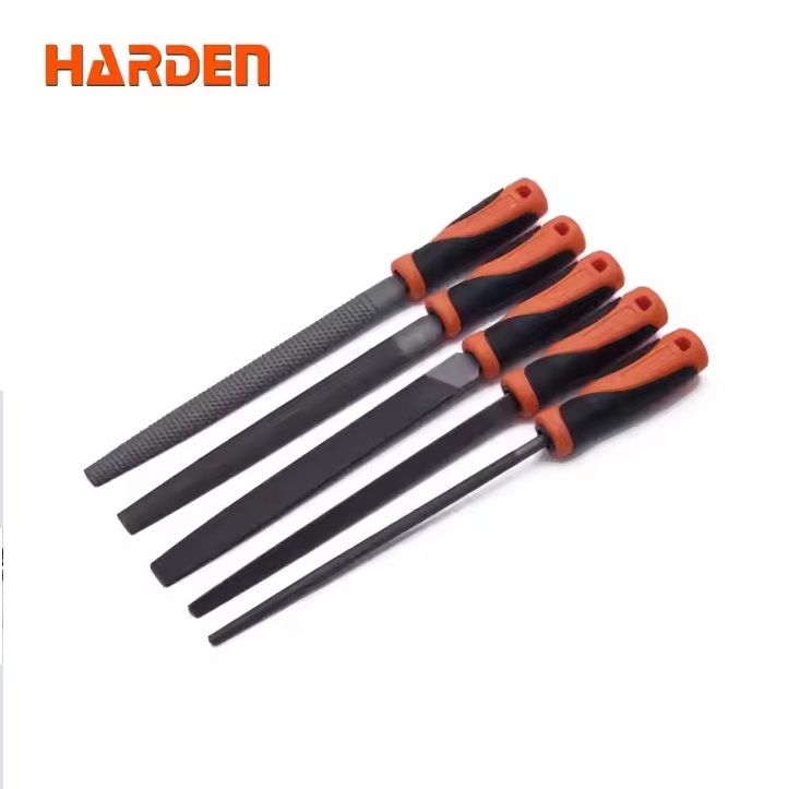 HARDEN 5Pcs file set 8" (200mm) with Rubber Grip ( Triangular, Square, Round, Half Round and Flat ) Files; 610631