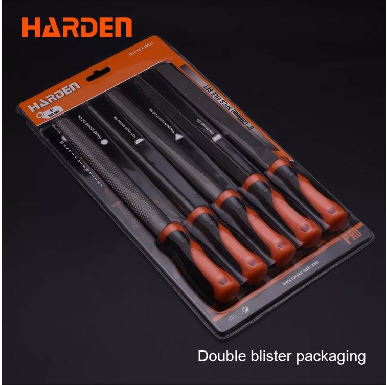 HARDEN 5Pcs file set 8" (200mm) with Rubber Grip ( Triangular, Square, Round, Half Round and Flat ) Files; 610631_img_3