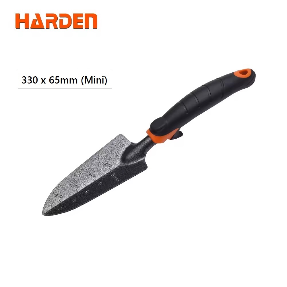 HARDEN Professional Garden Shovel ( 330 x 65mm (Mini) | 350 x 85mm ), Carbon Steel, Black Powder Coating, Ergonomic TPR Handle, Anti-Earth Corrosion, Excellent Workmanship, Durable Comfort TPR Grip; 632601 | 632602