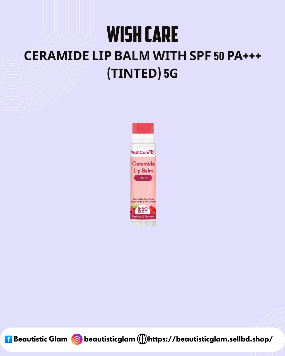 WISH CARE Ceramide Lip Balm with SPF 50 PA+++ (Tinted) 5G