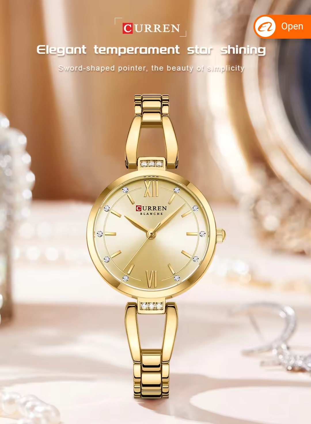 Curren 9092 Ladies Chain Watch- Golden Dial- Golden Bezel- Golden Chain- TF Code CR893CF_img_2